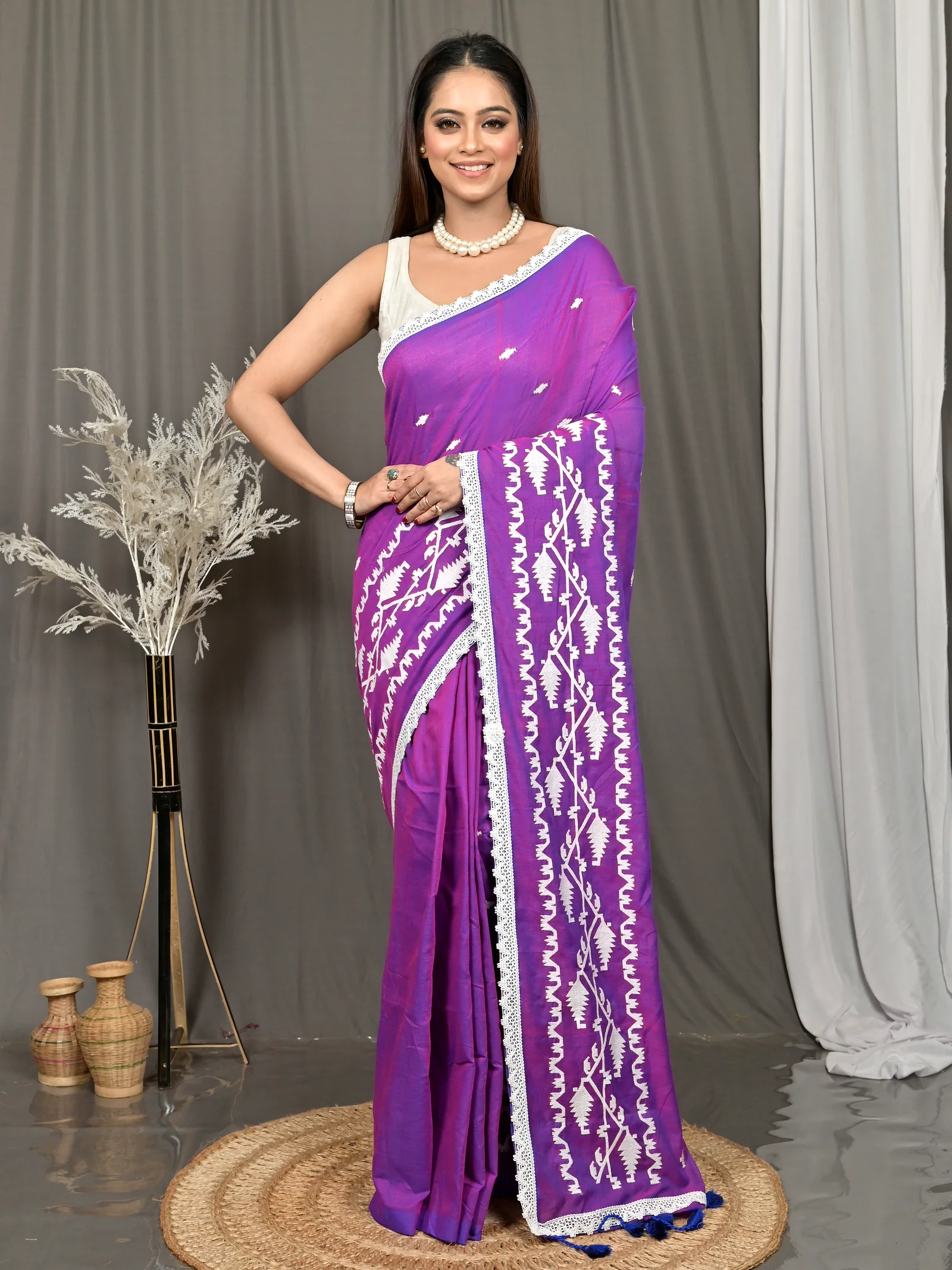 Purple Cotton Parepu Handloom Saree  (61)