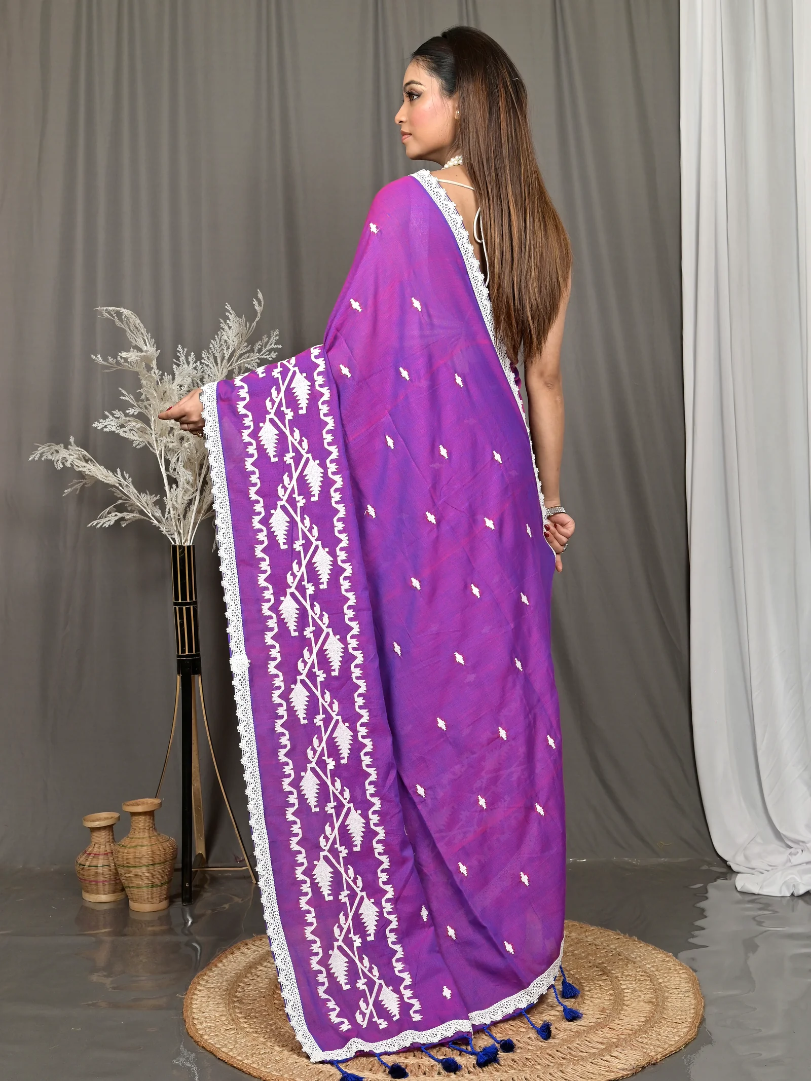 Purple Cotton Parepu Handloom Saree  (61)