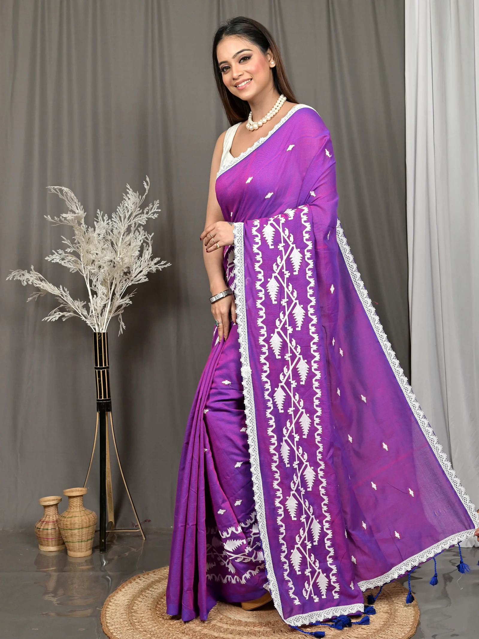 Purple Cotton Parepu Handloom Saree  (61)