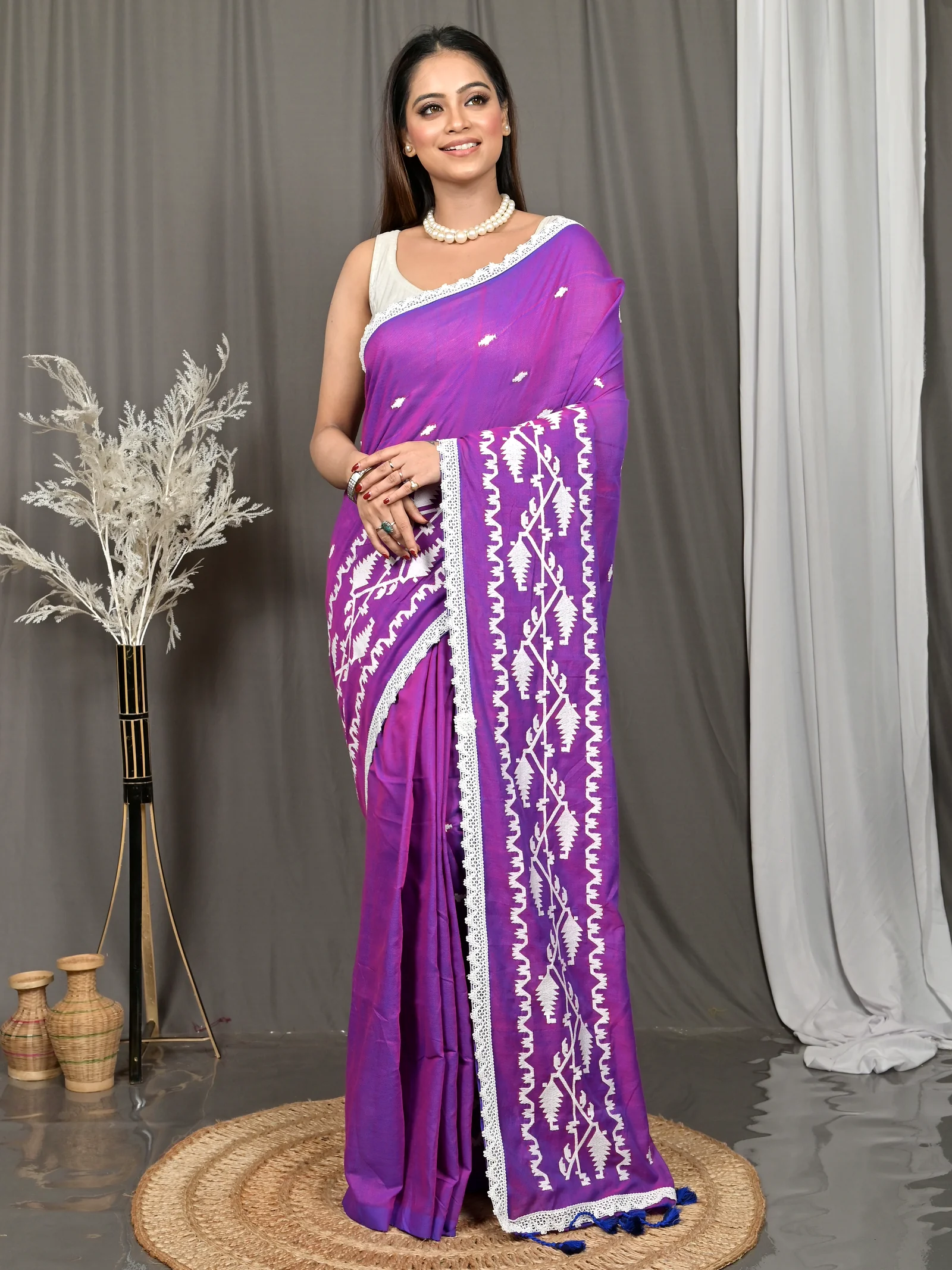 Purple Cotton Parepu Handloom Saree  (61)