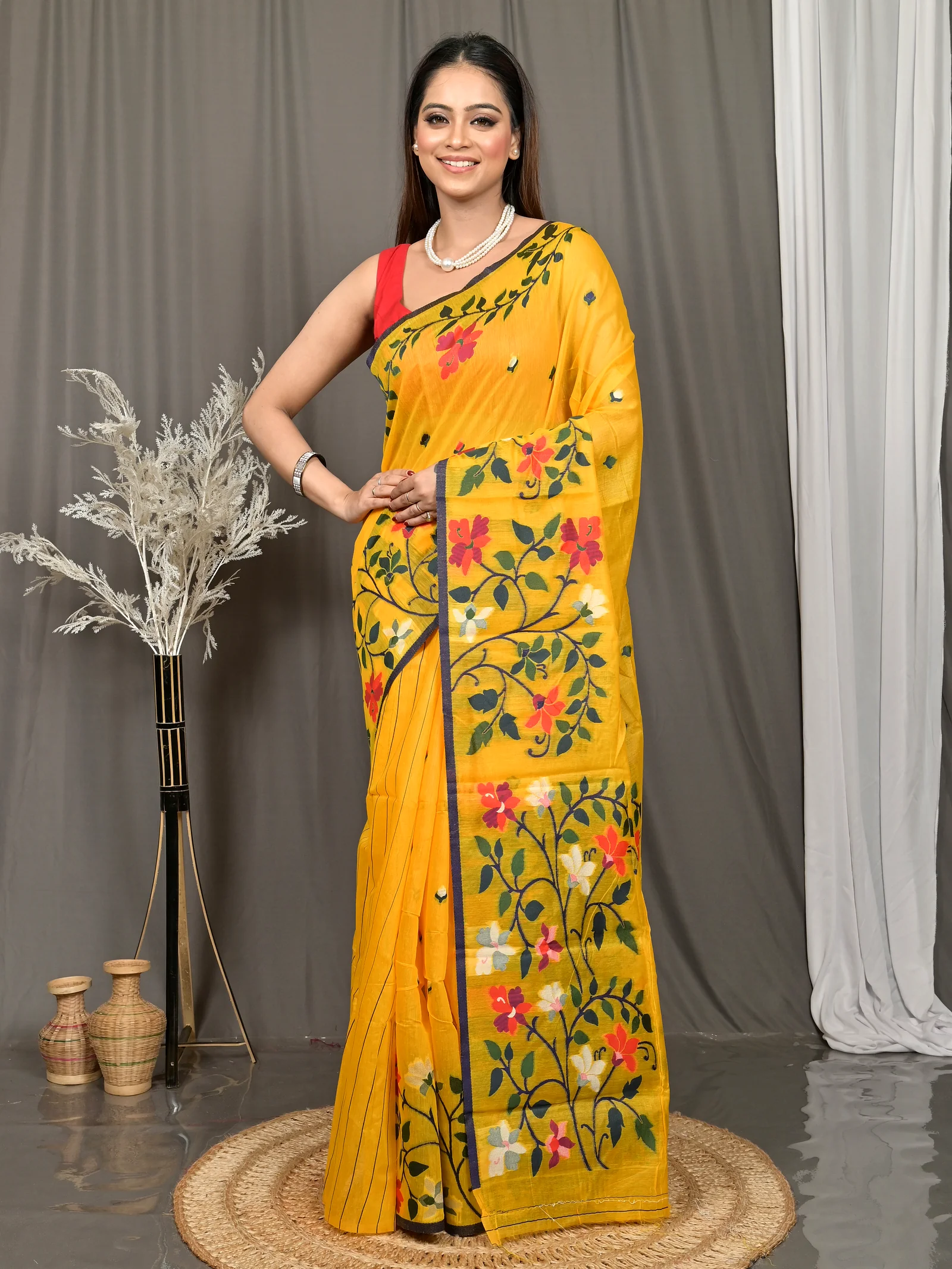 Yellow Cotton Silk Parmix Handloom Saree  (615)