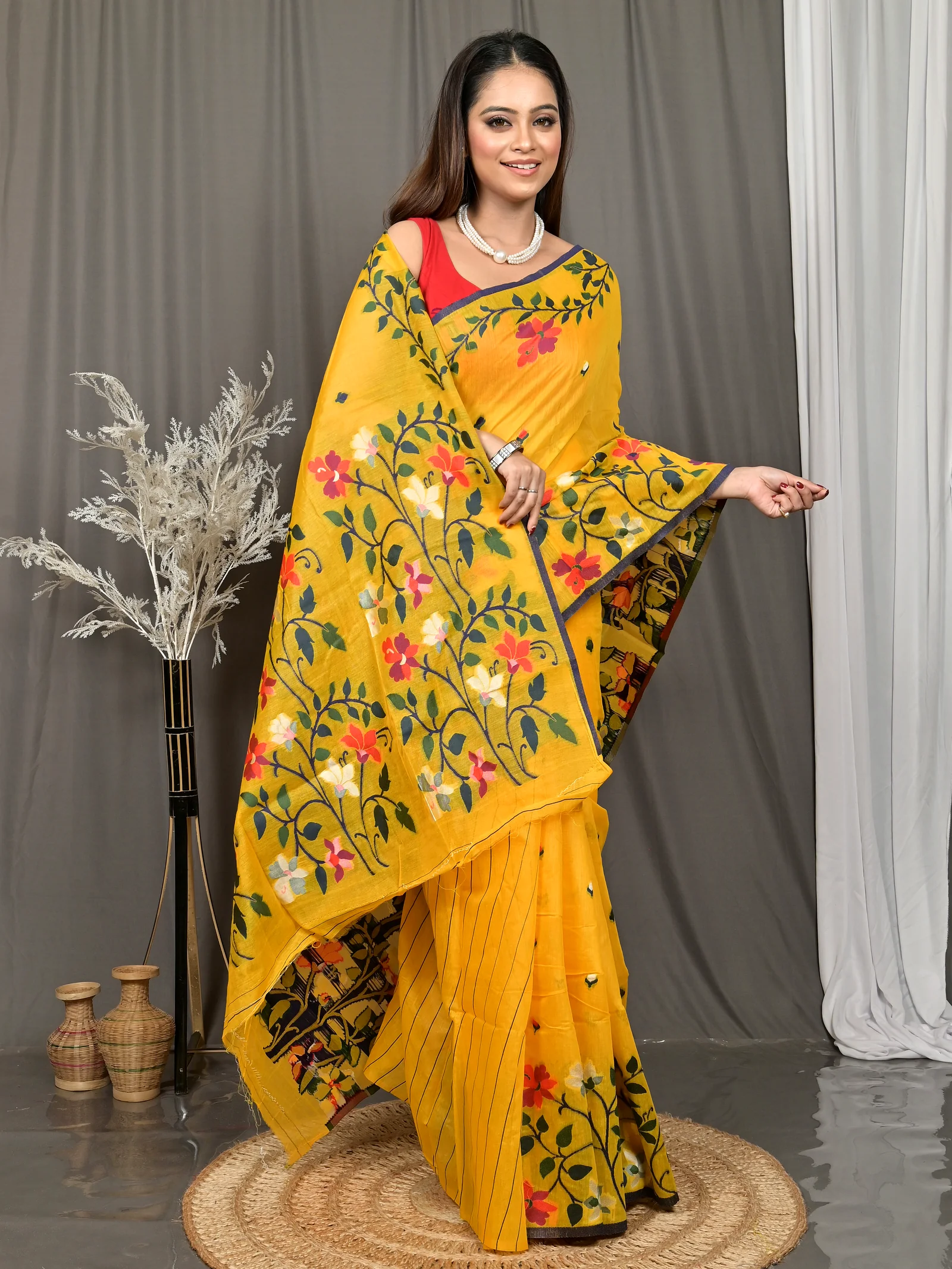 Yellow Cotton Silk Parmix Handloom Saree  (615)