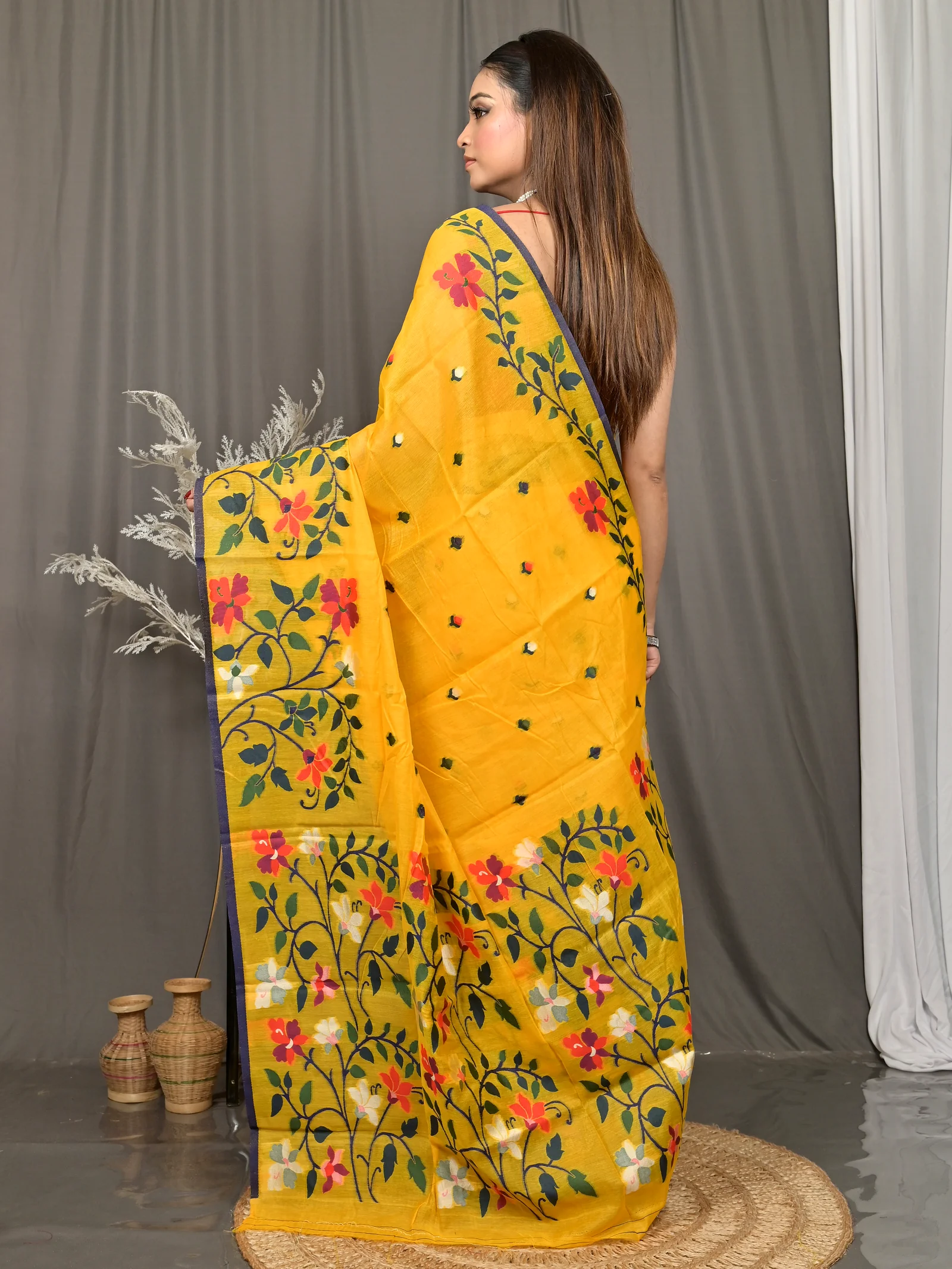 Yellow Cotton Silk Parmix Handloom Saree  (615)