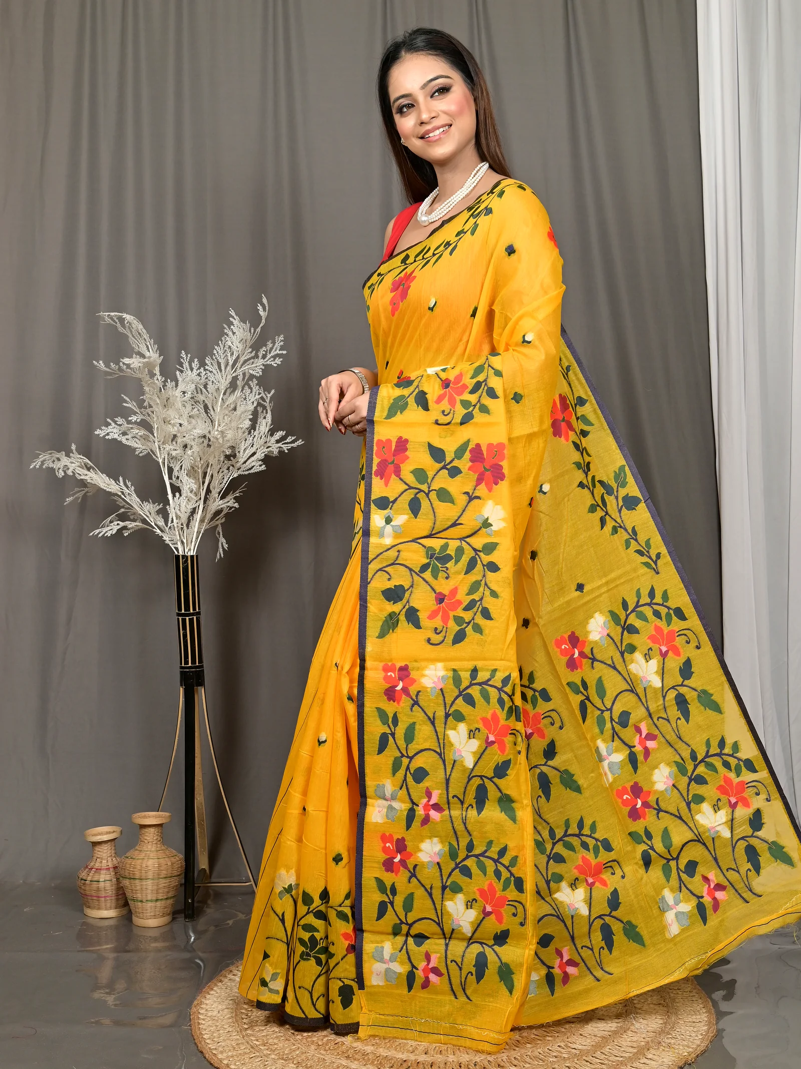 Yellow Cotton Silk Parmix Handloom Saree  (615)