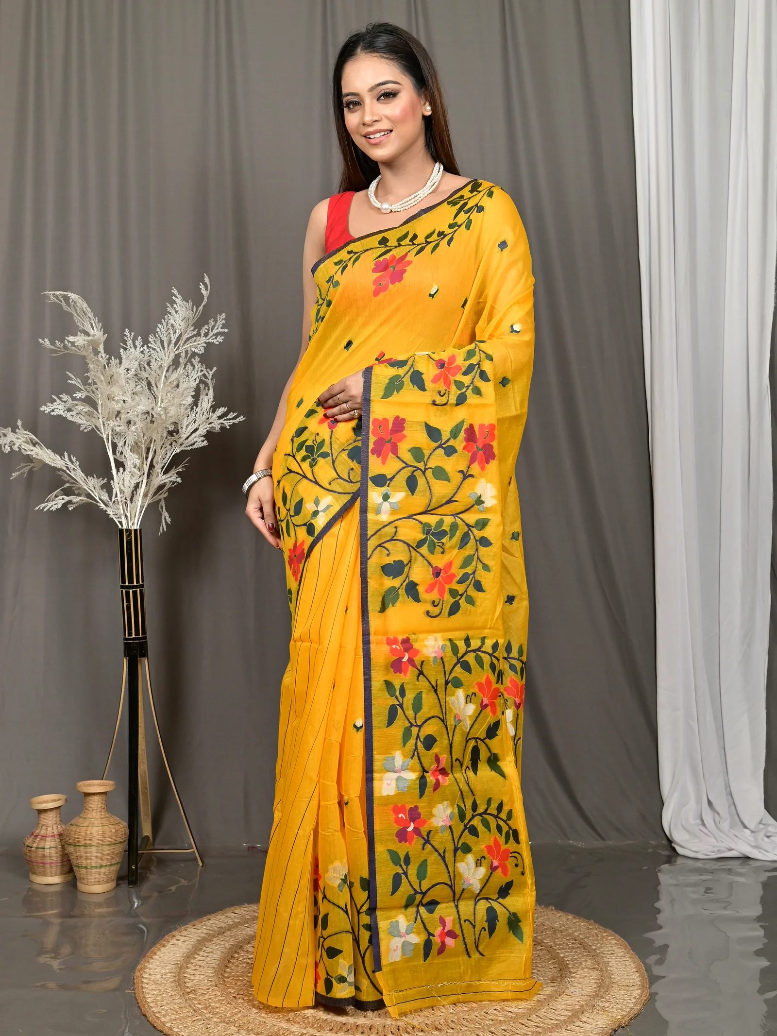Yellow Cotton Silk Parmix Handloom Saree  (615)