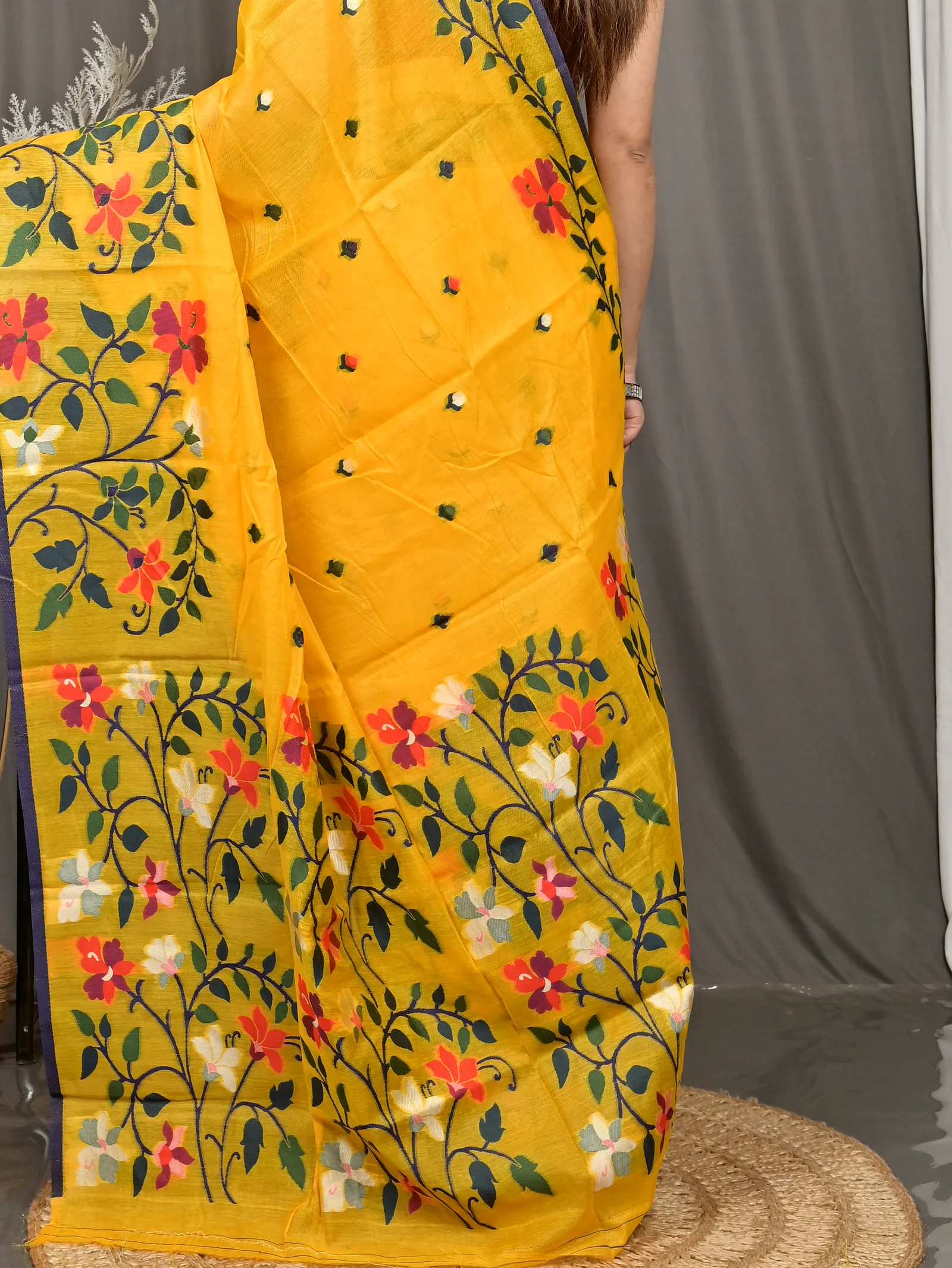 Yellow Cotton Silk Parmix Handloom Saree  (615)