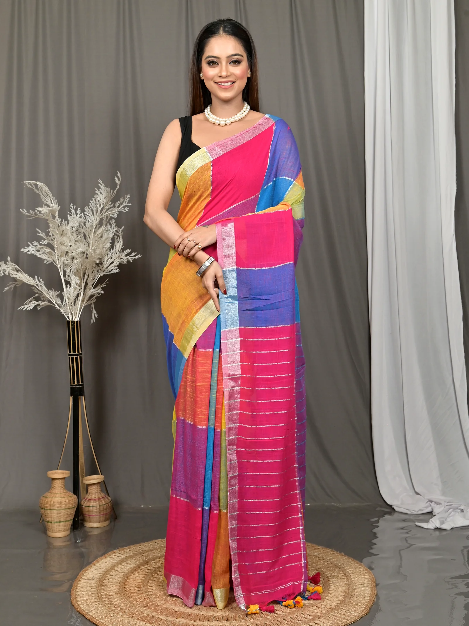 Multi-Coloured Cotton Souvon Handloom Saree  (616)
