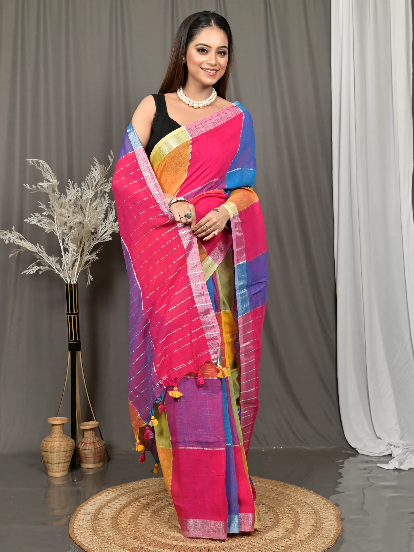 Multi-Coloured Cotton Souvon Handloom Saree  (616)