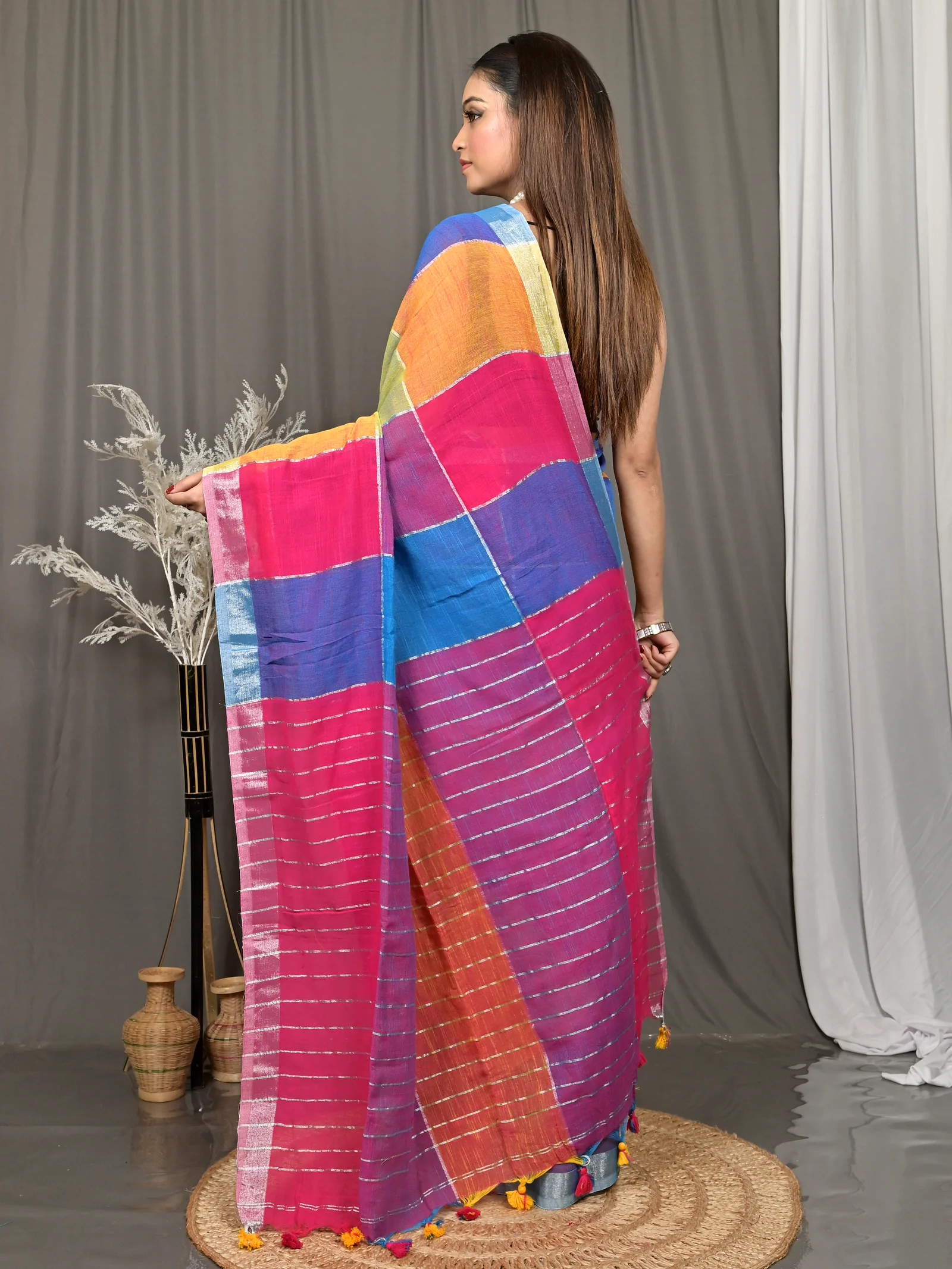 Multi-Coloured Cotton Souvon Handloom Saree  (616)