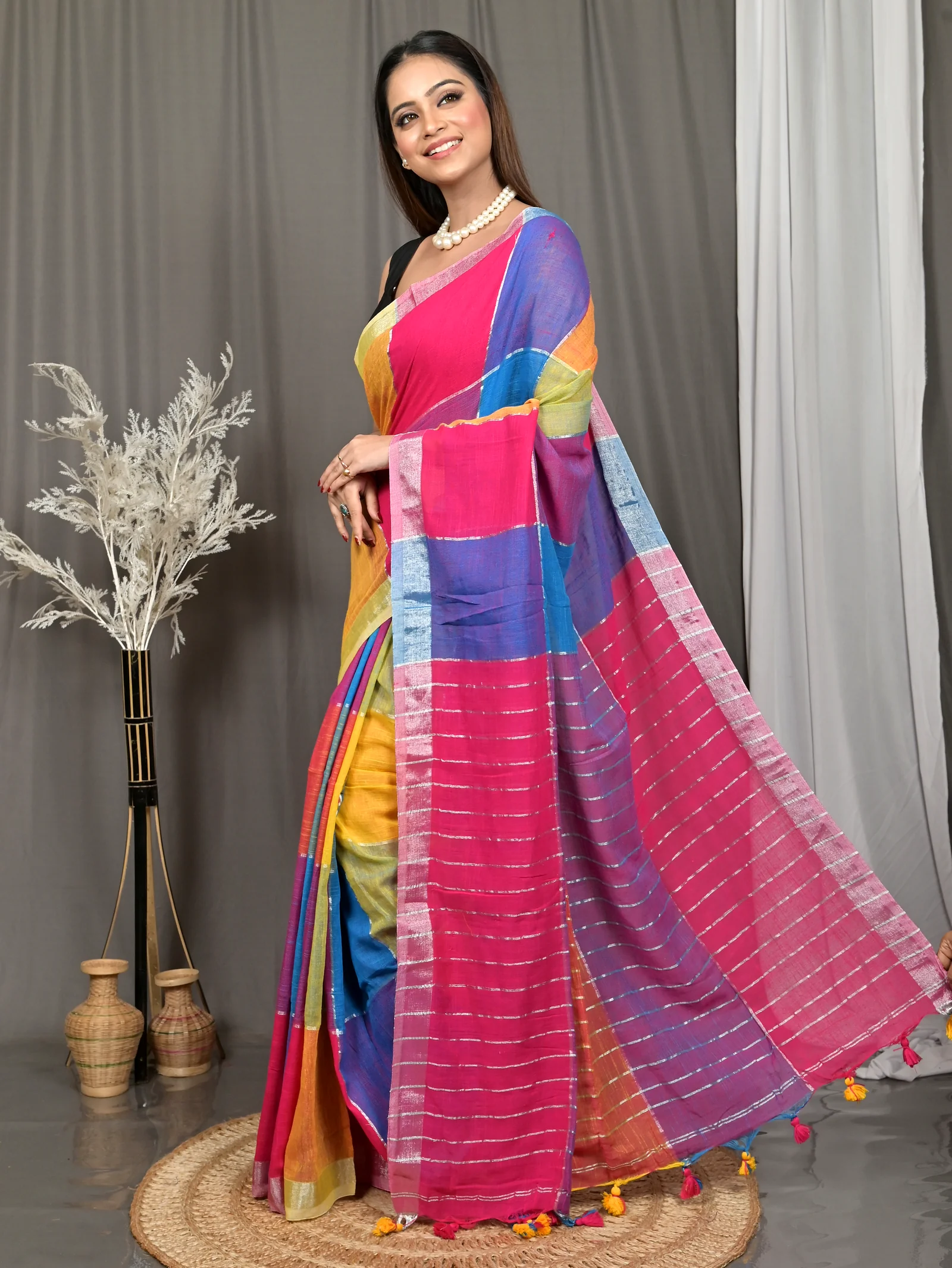 Multi-Coloured Cotton Souvon Handloom Saree  (616)