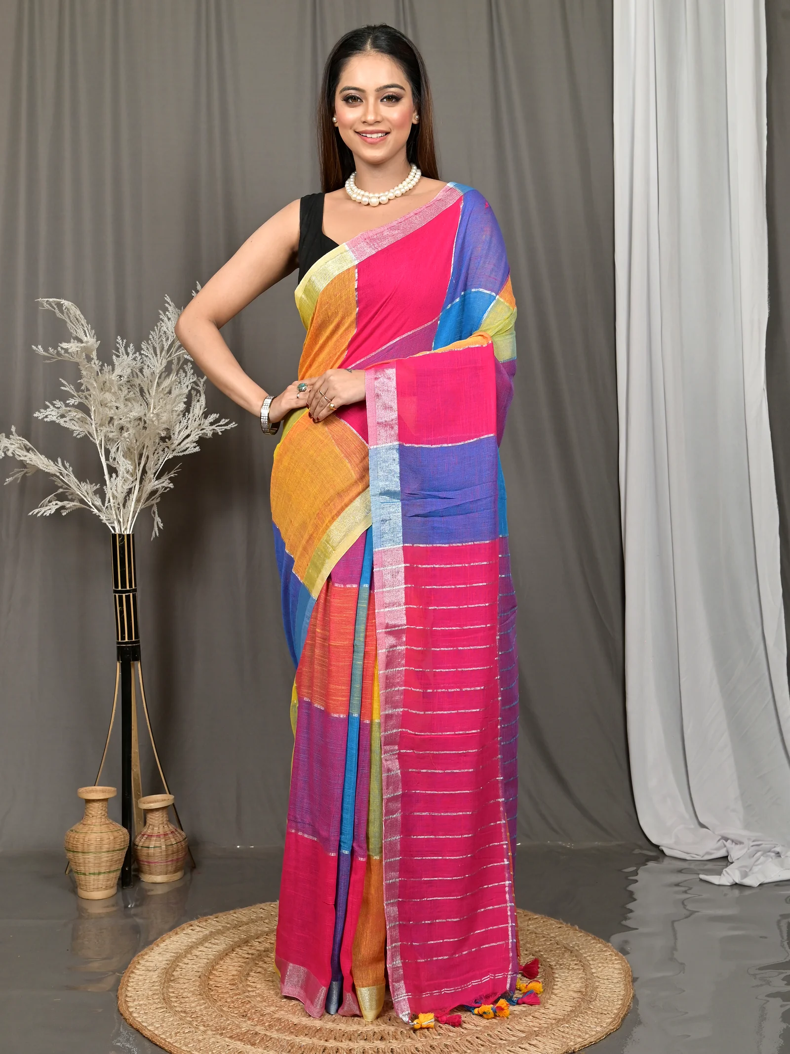 Multi-Coloured Cotton Souvon Handloom Saree  (616)