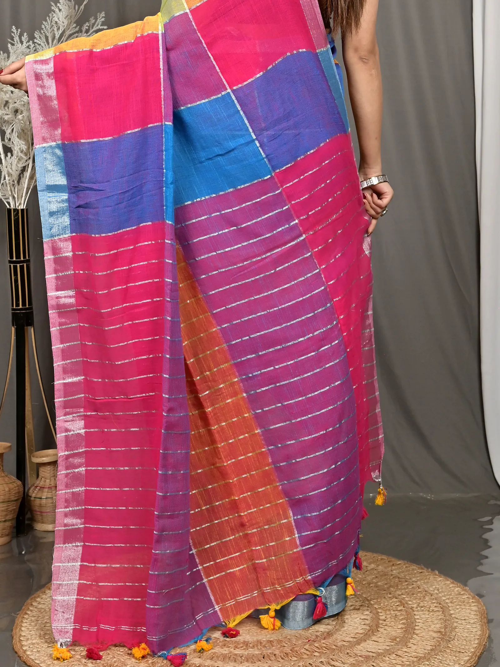 Multi-Coloured Cotton Souvon Handloom Saree  (616)