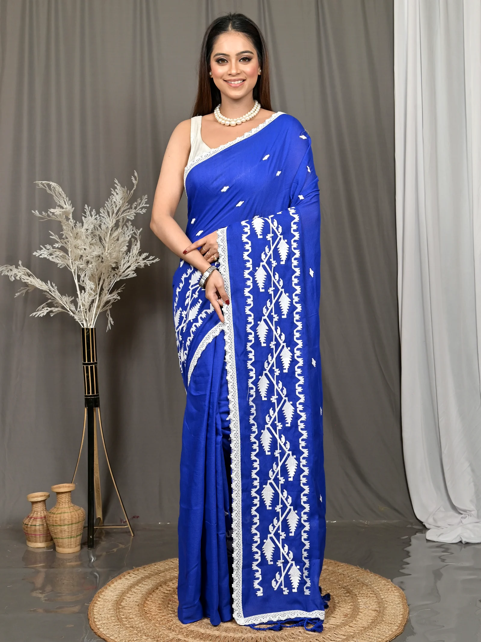 Naby Blue Cotton Parepu Handloom Saree  (62)