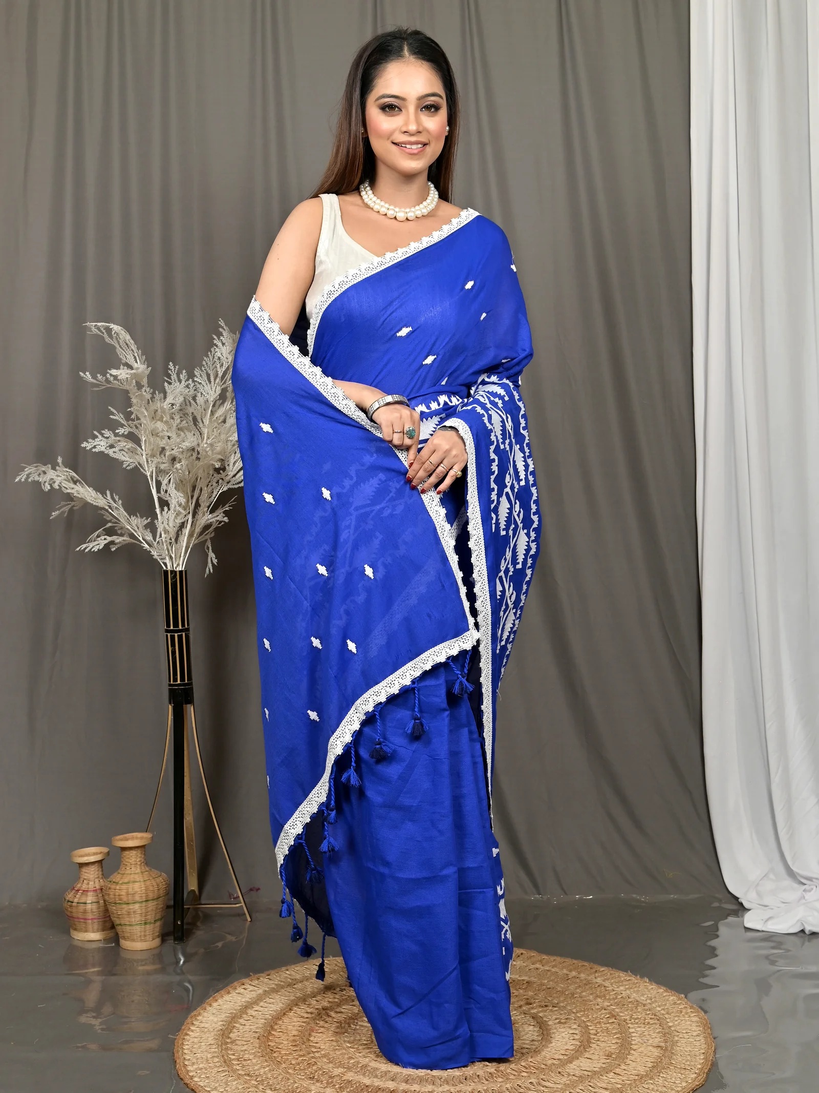 Naby Blue Cotton Parepu Handloom Saree  (62)