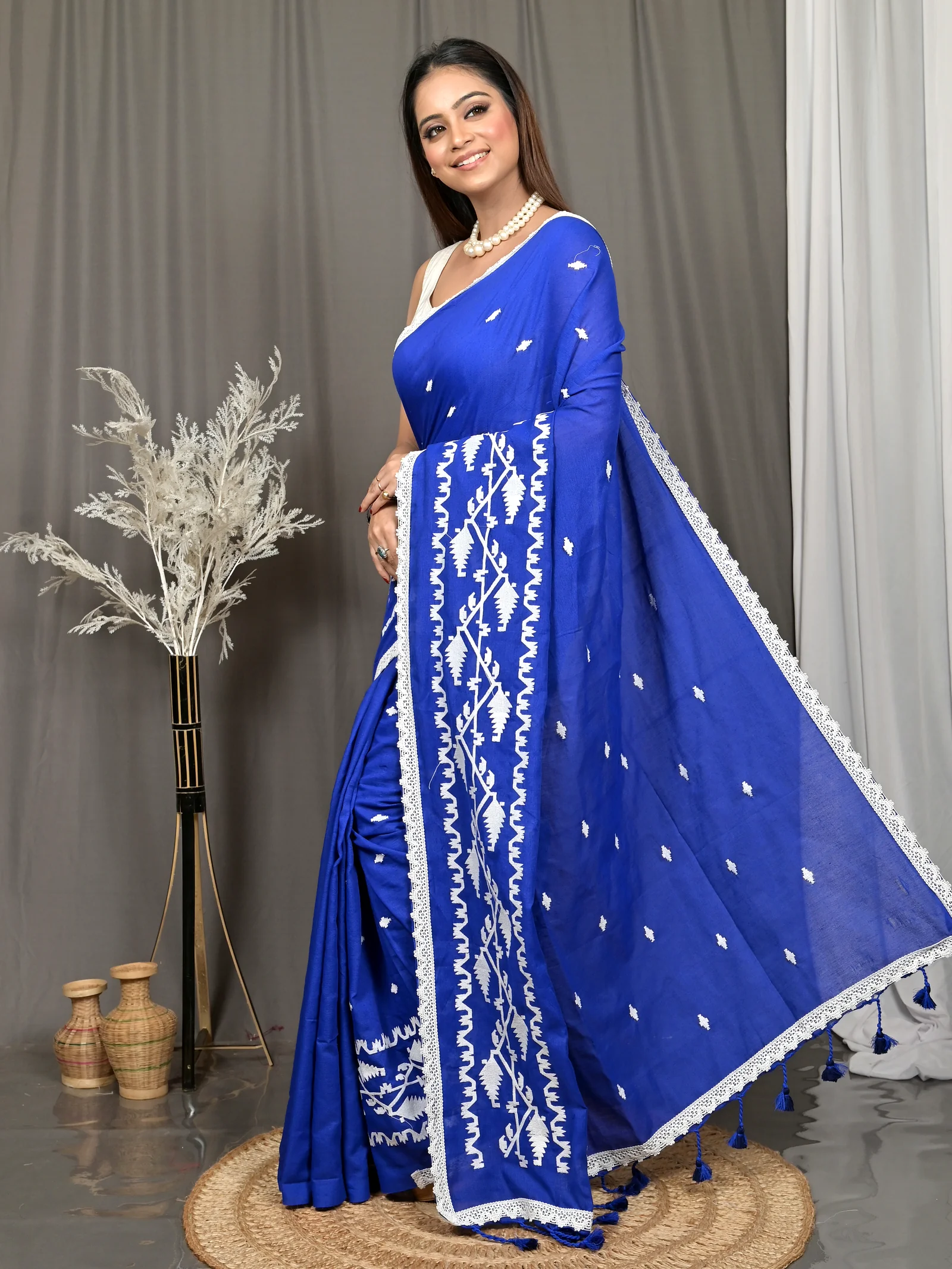 Naby Blue Cotton Parepu Handloom Saree  (62)