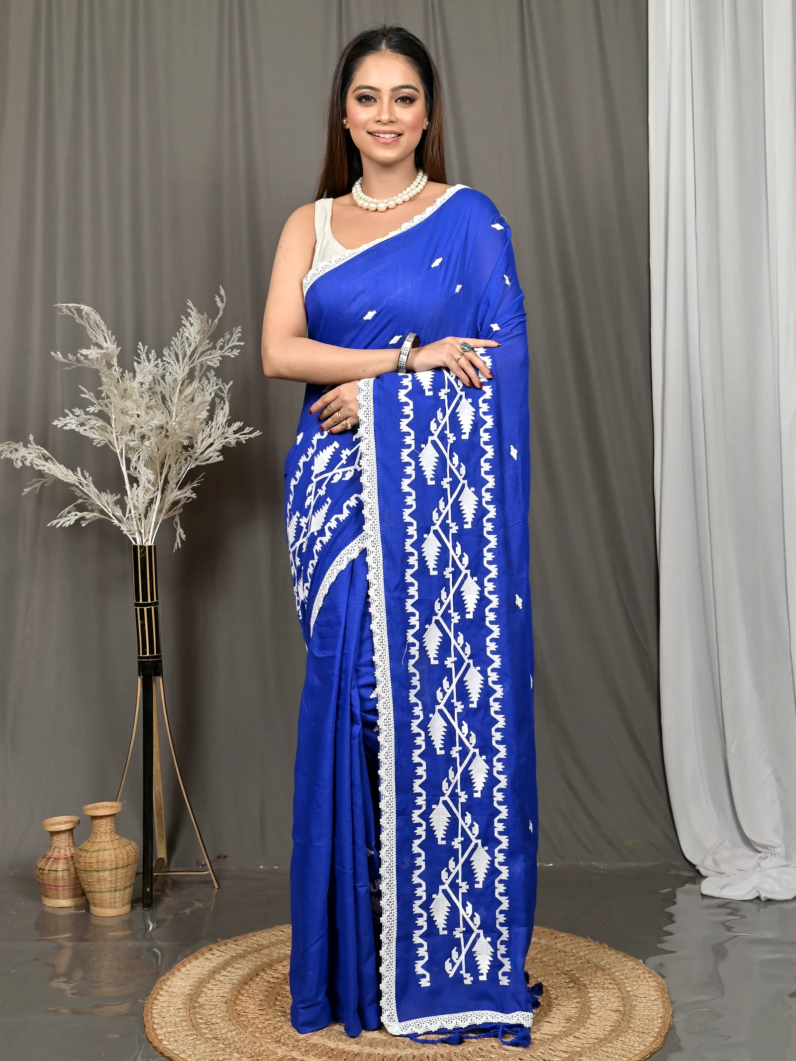 Naby Blue Cotton Parepu Handloom Saree  (62)