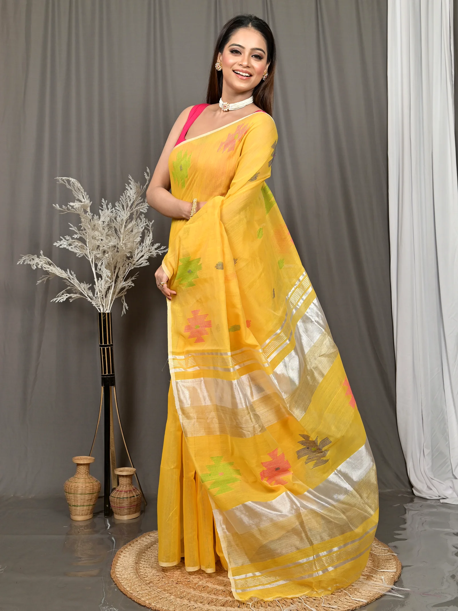 Yellow Cotton Soulik Handloom Saree  (623)