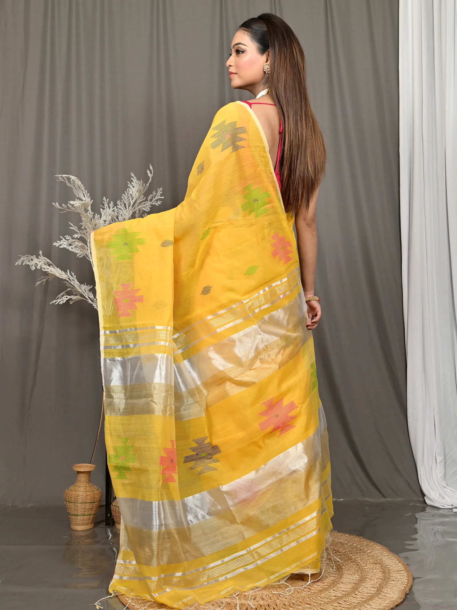 Yellow Cotton Soulik Handloom Saree  (623)