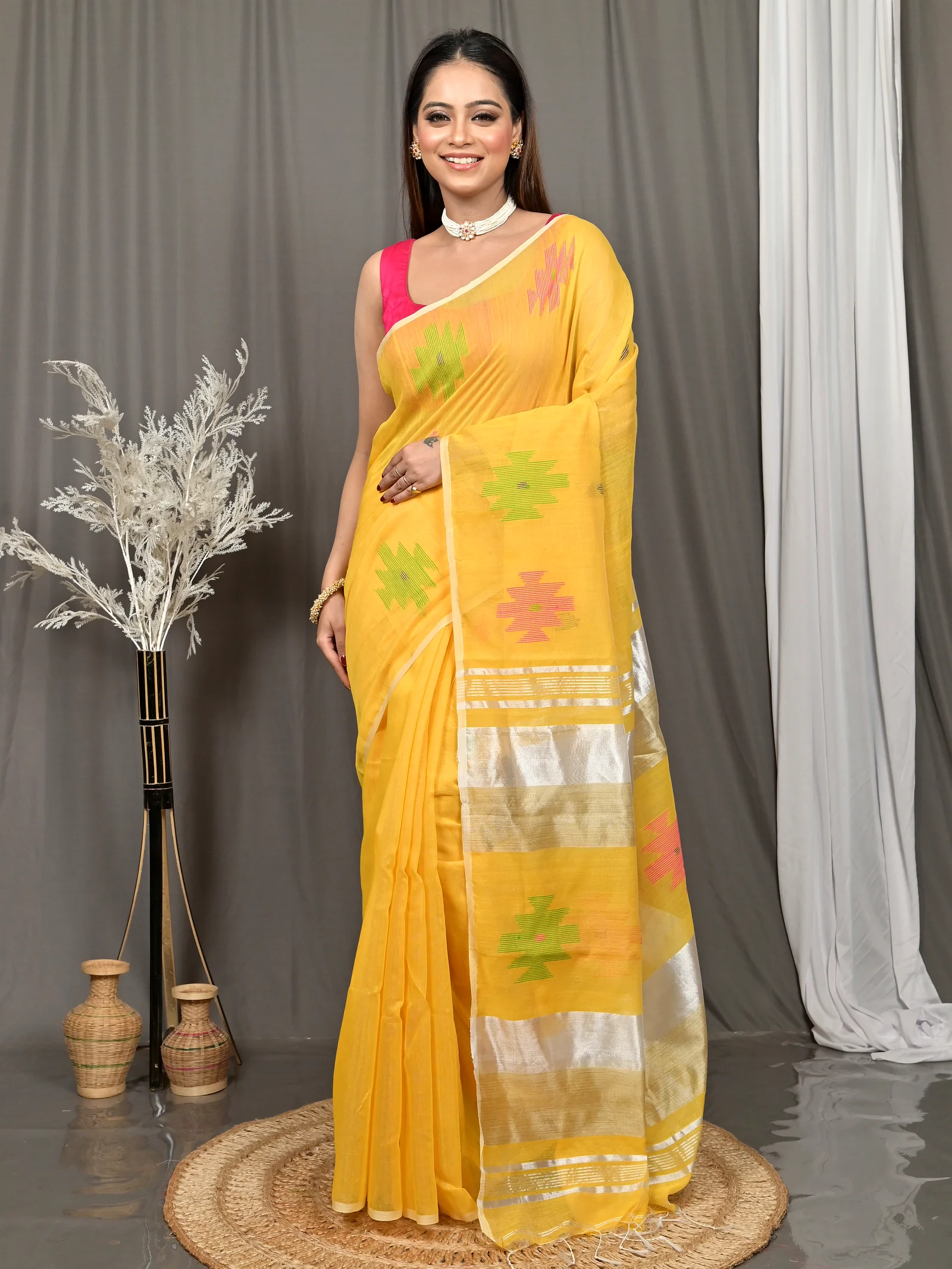 Yellow Cotton Soulik Handloom Saree  (623)