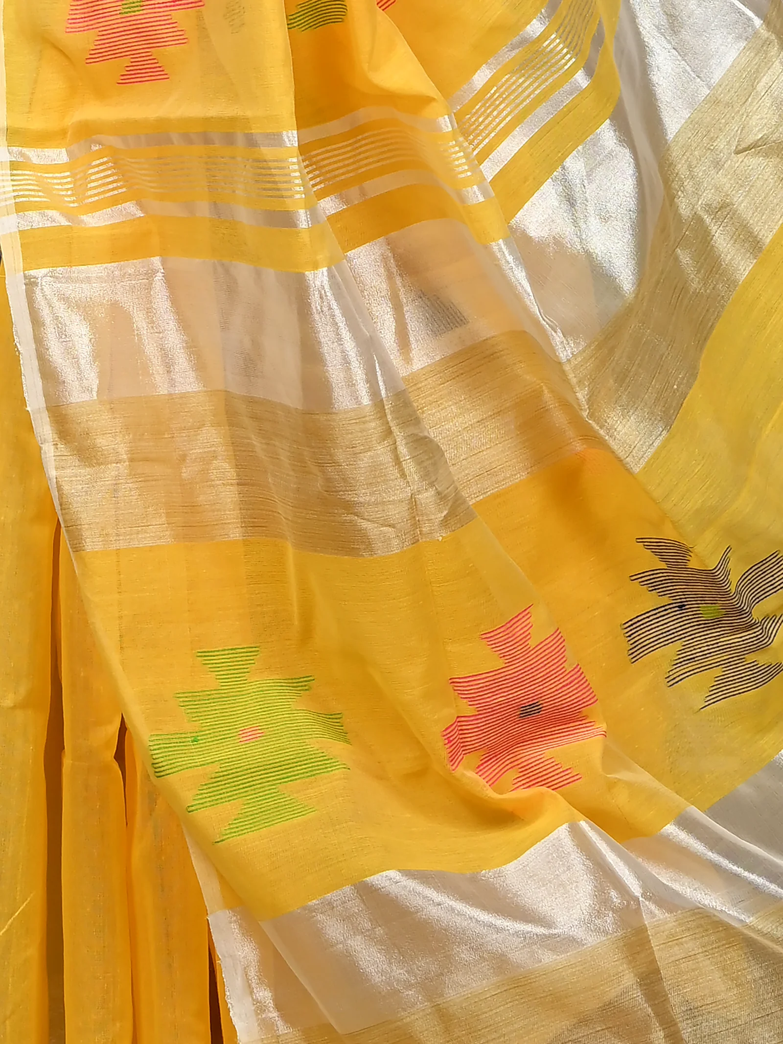 Yellow Cotton Soulik Handloom Saree  (623)