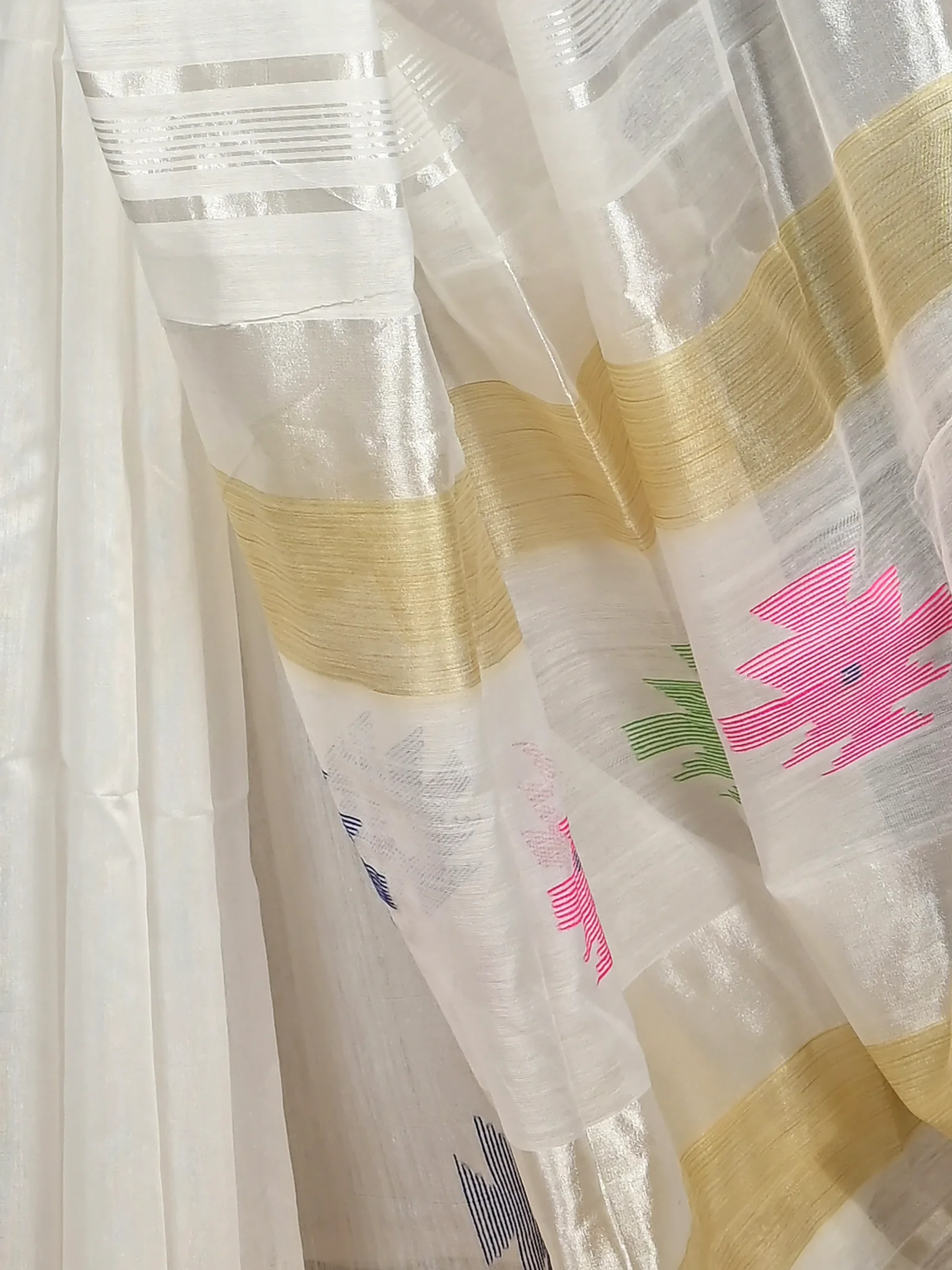 White Cotton Soulik Handloom Saree  (624)