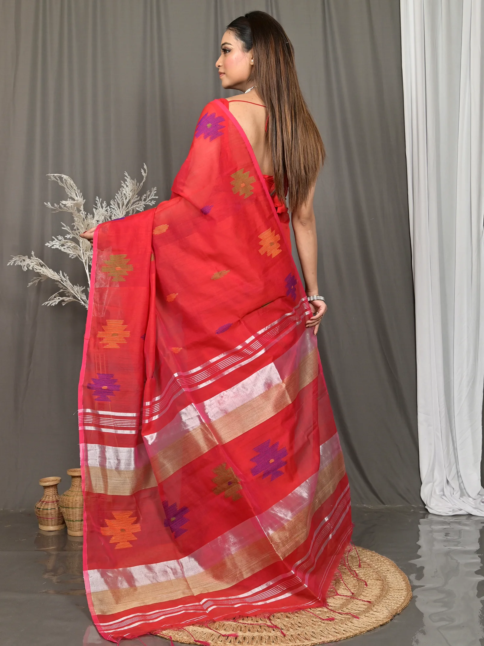 Red Cotton Soulik Handloom Saree  (625)