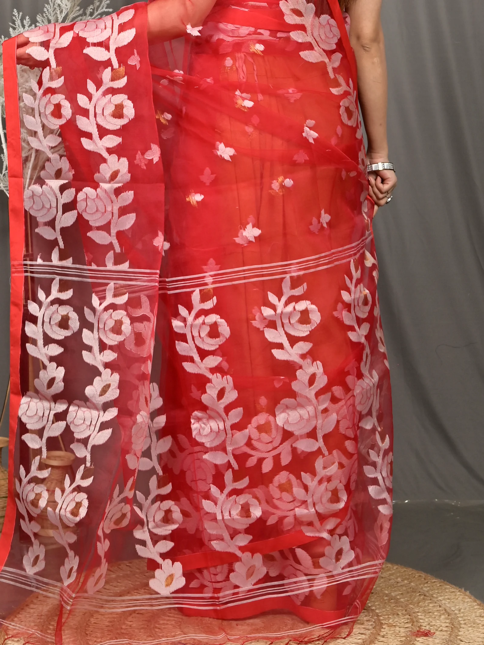 Red Cotton Soulan Muslin saree  (627)