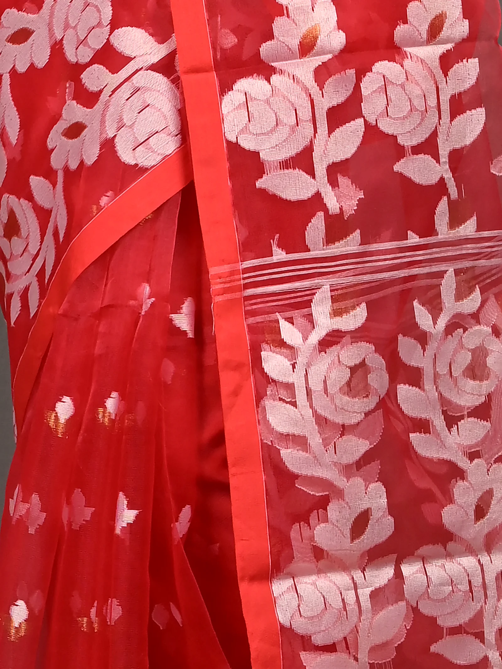 Red Cotton Soulan Muslin saree  (627)