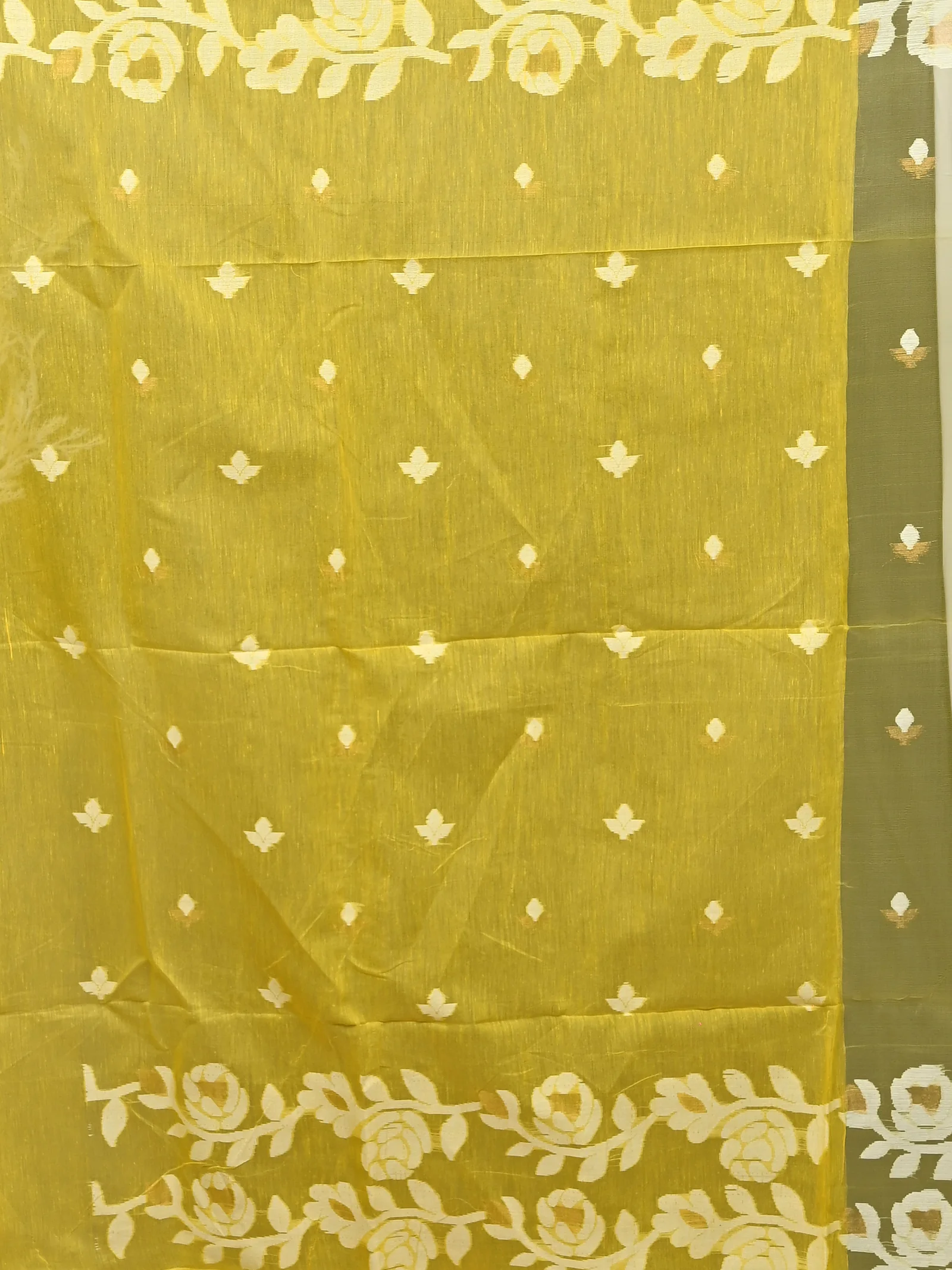 Yellow Cotton Soulan Muslin saree  (628)