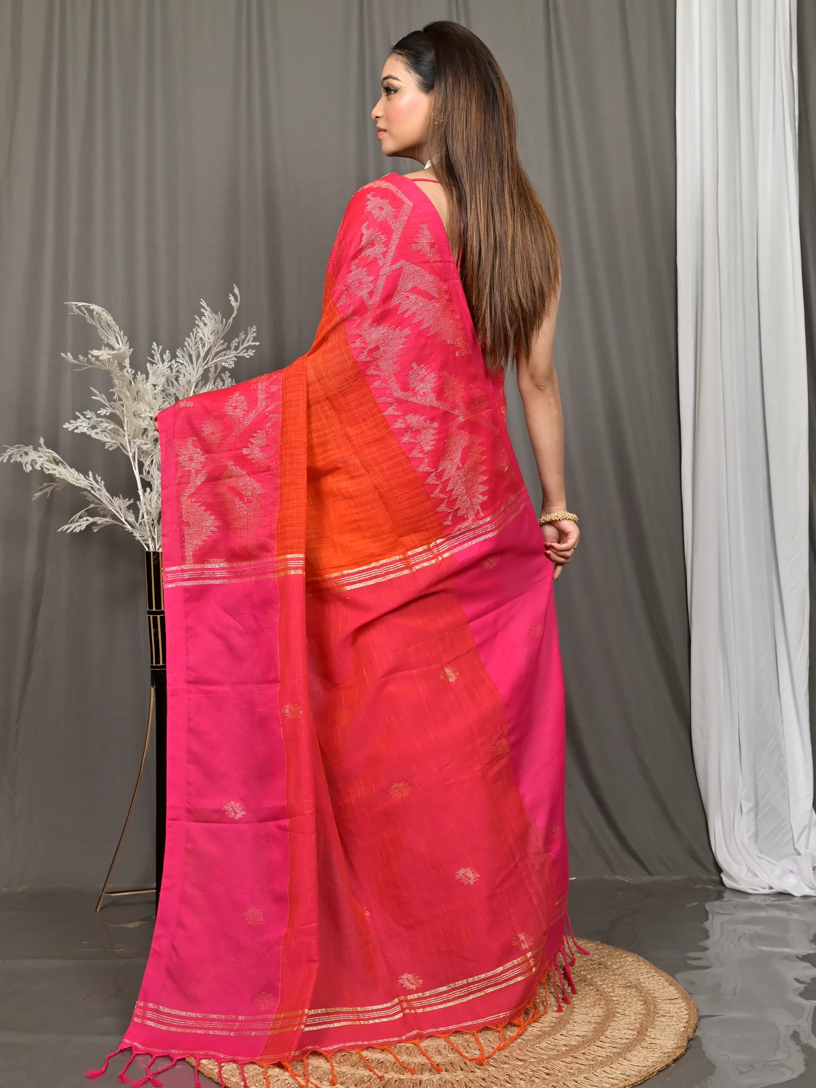 Dark Pink Cotton Soudik Handloom Saree  (632)