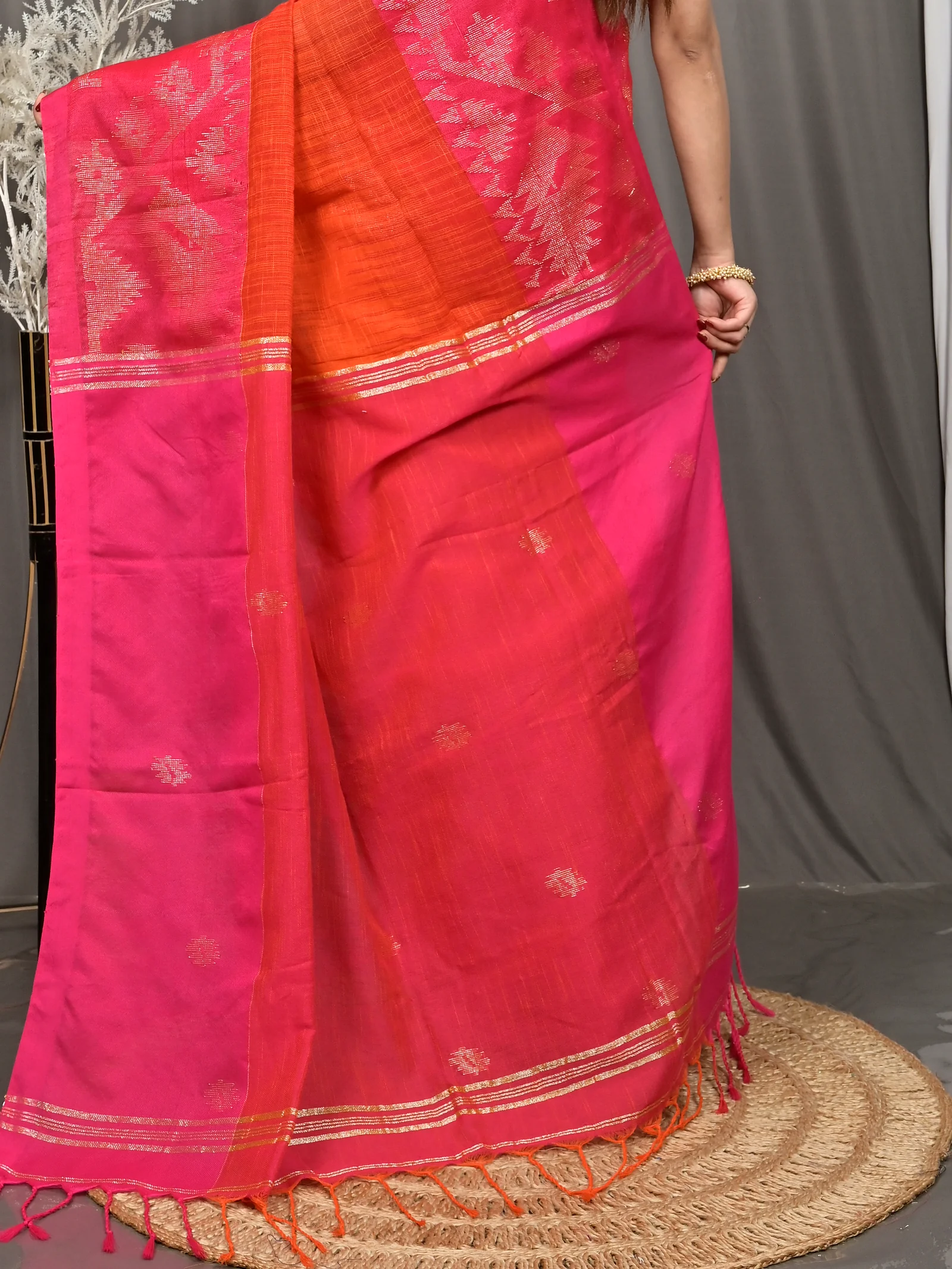 Dark Pink Cotton Soudik Handloom Saree  (632)