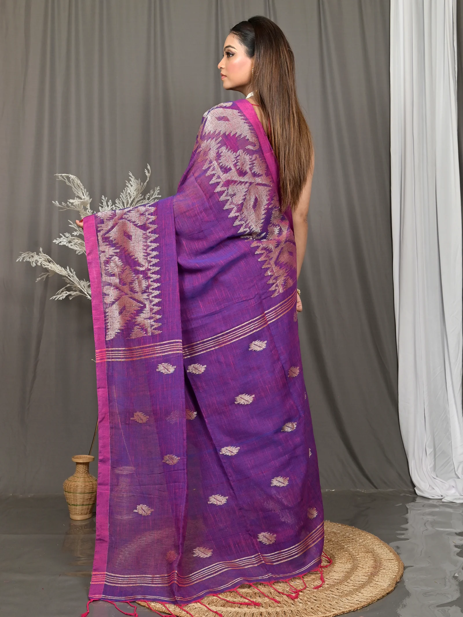 Dark Violet Cotton Soudik Handloom Saree  (634)