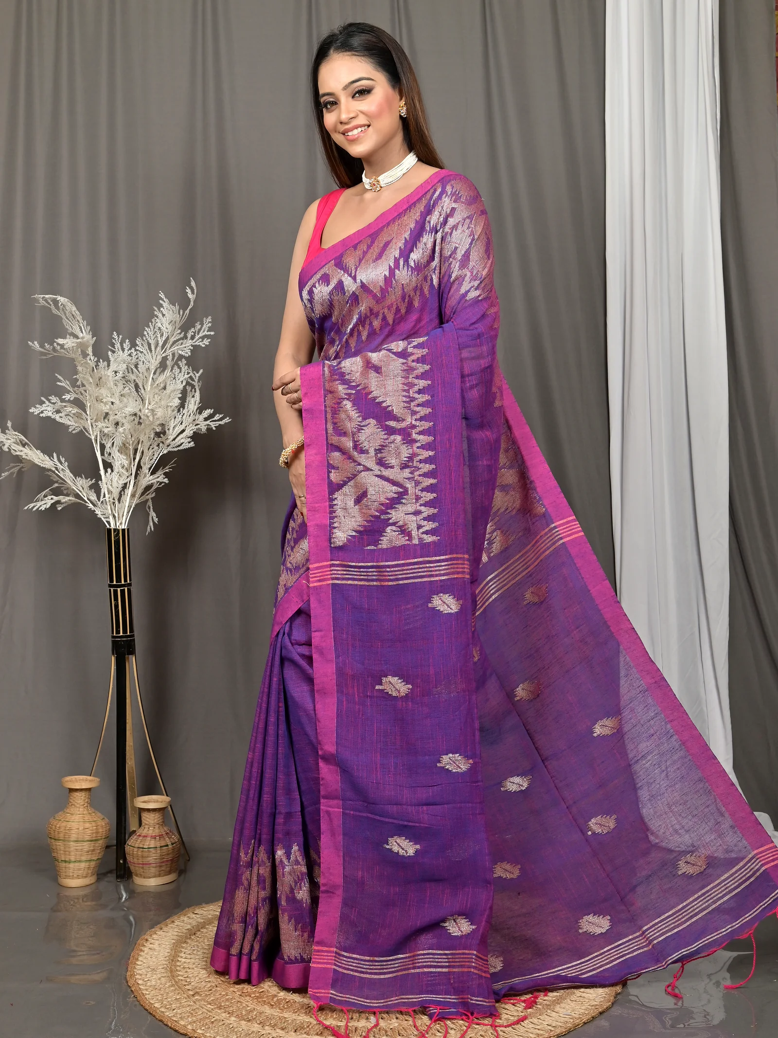 Dark Violet Cotton Soudik Handloom Saree  (634)