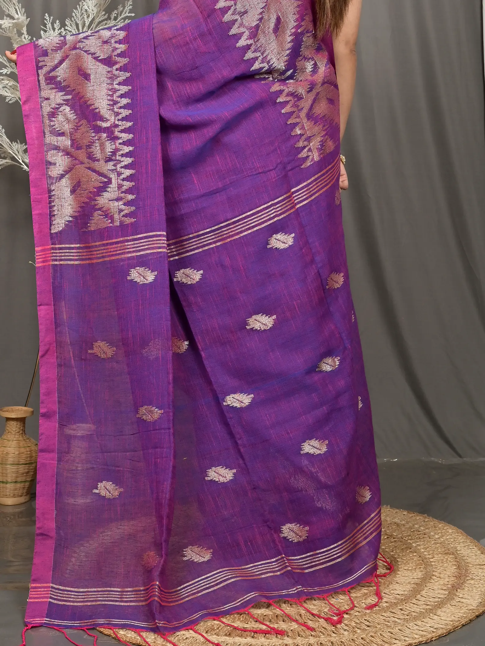 Dark Violet Cotton Soudik Handloom Saree  (634)