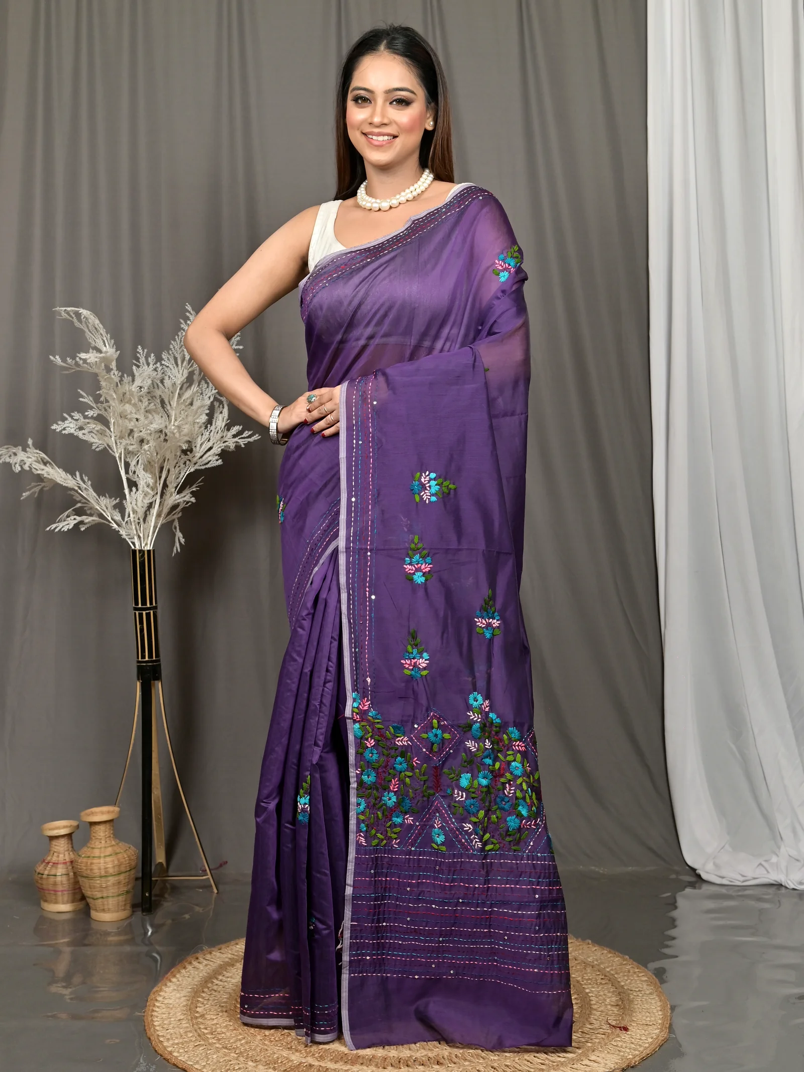 Dark Violet Cotton Soubun Kathan Saree  (636)