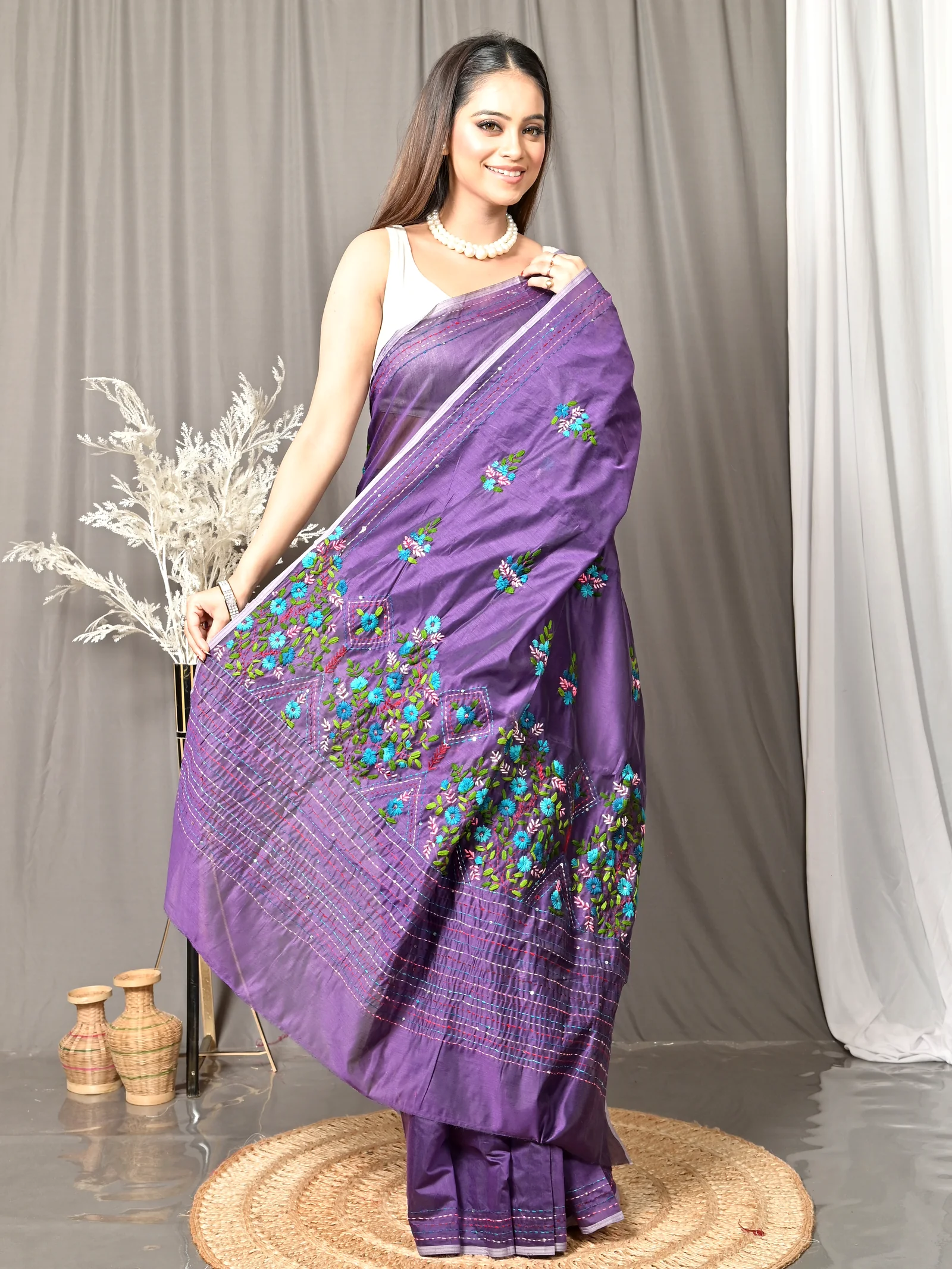 Dark Violet Cotton Soubun Kathan Saree  (636)