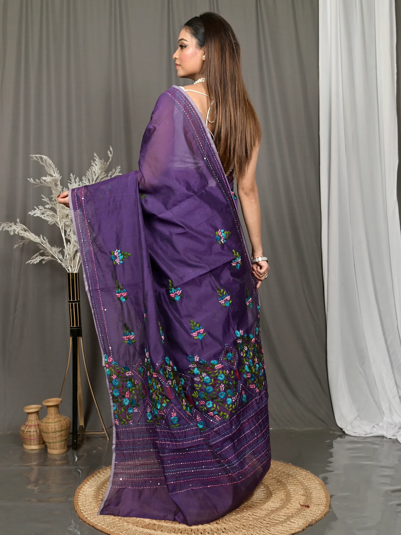 Dark Violet Cotton Soubun Kathan Saree  (636)