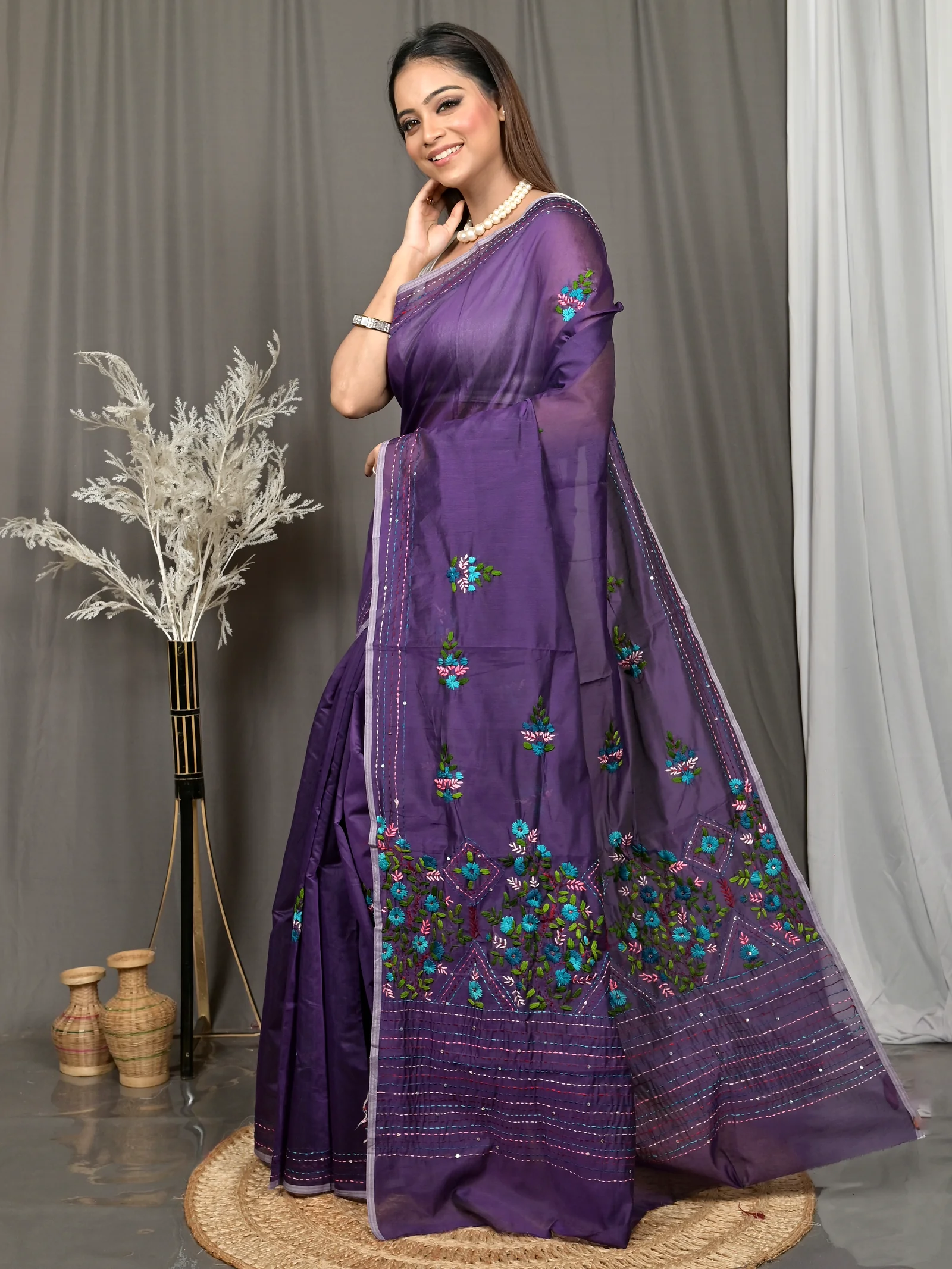 Dark Violet Cotton Soubun Kathan Saree  (636)