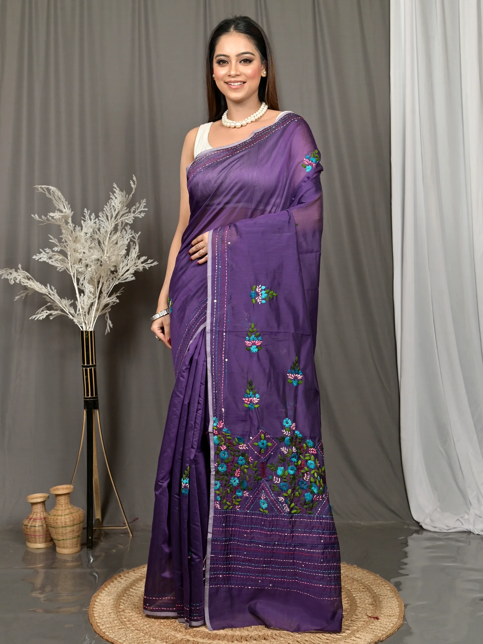 Dark Violet Cotton Soubun Kathan Saree  (636)
