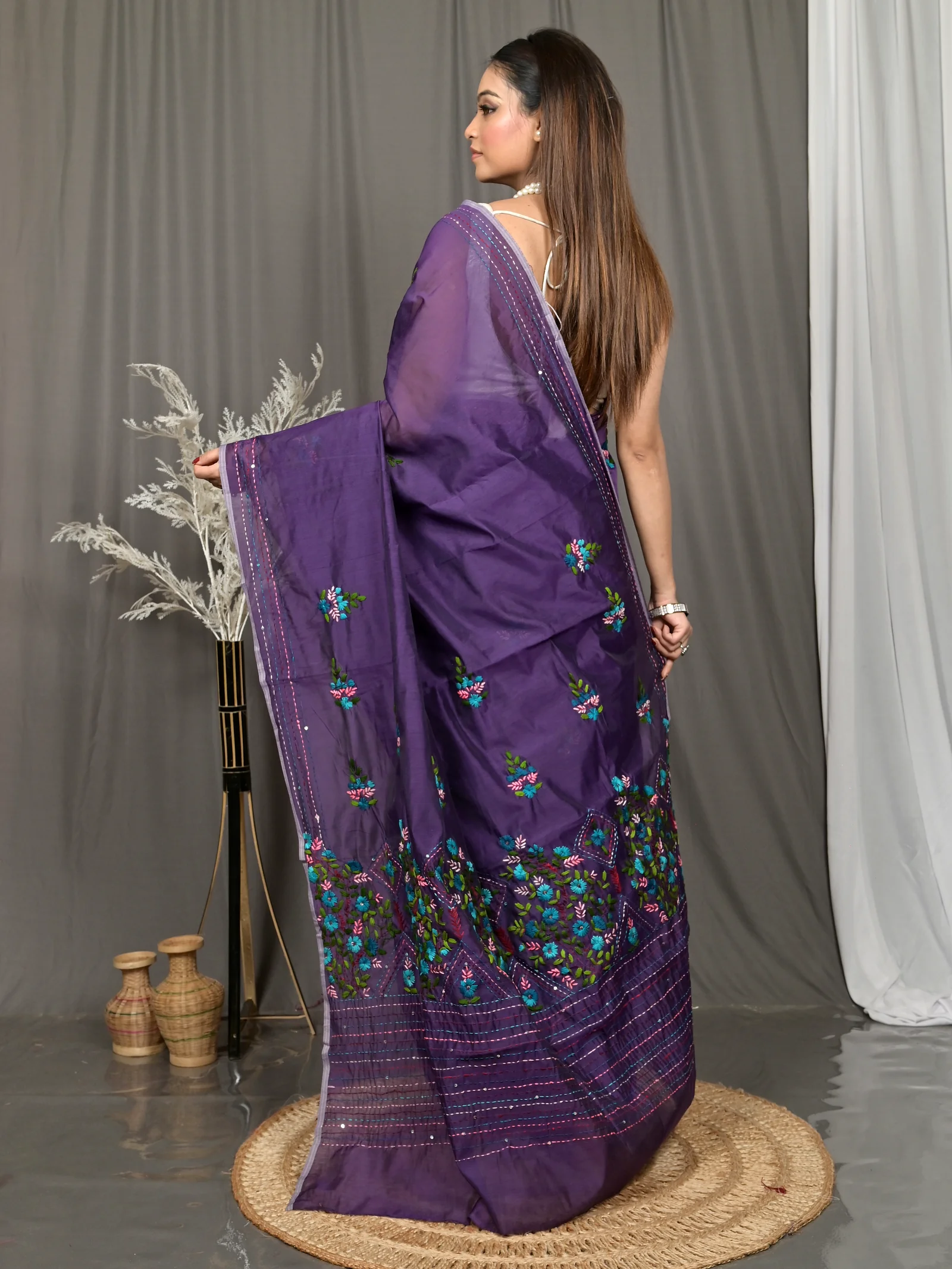 Dark Violet Cotton Soubun Kathan Saree  (636)