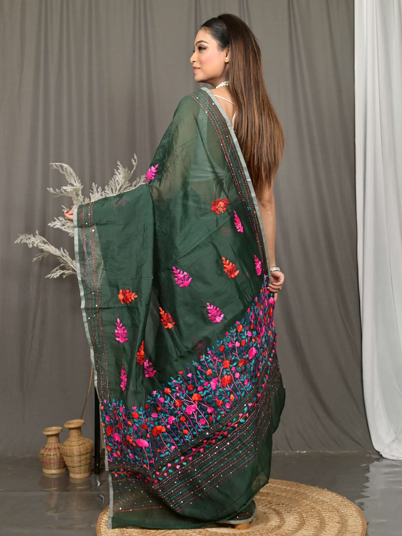 Bottle Green Cotton Soubun Kathan Saree  (637)