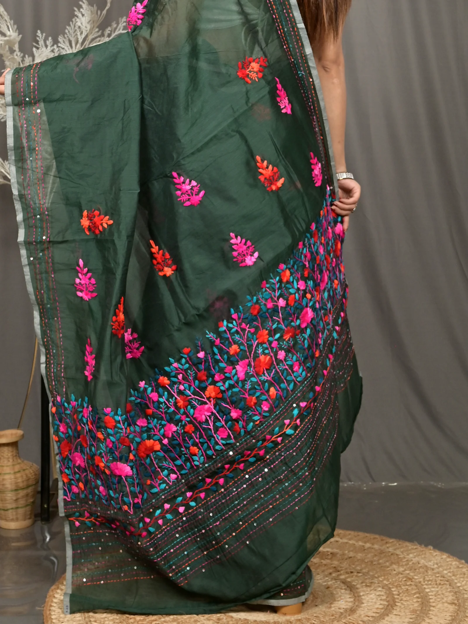 Bottle Green Cotton Soubun Kathan Saree  (637)