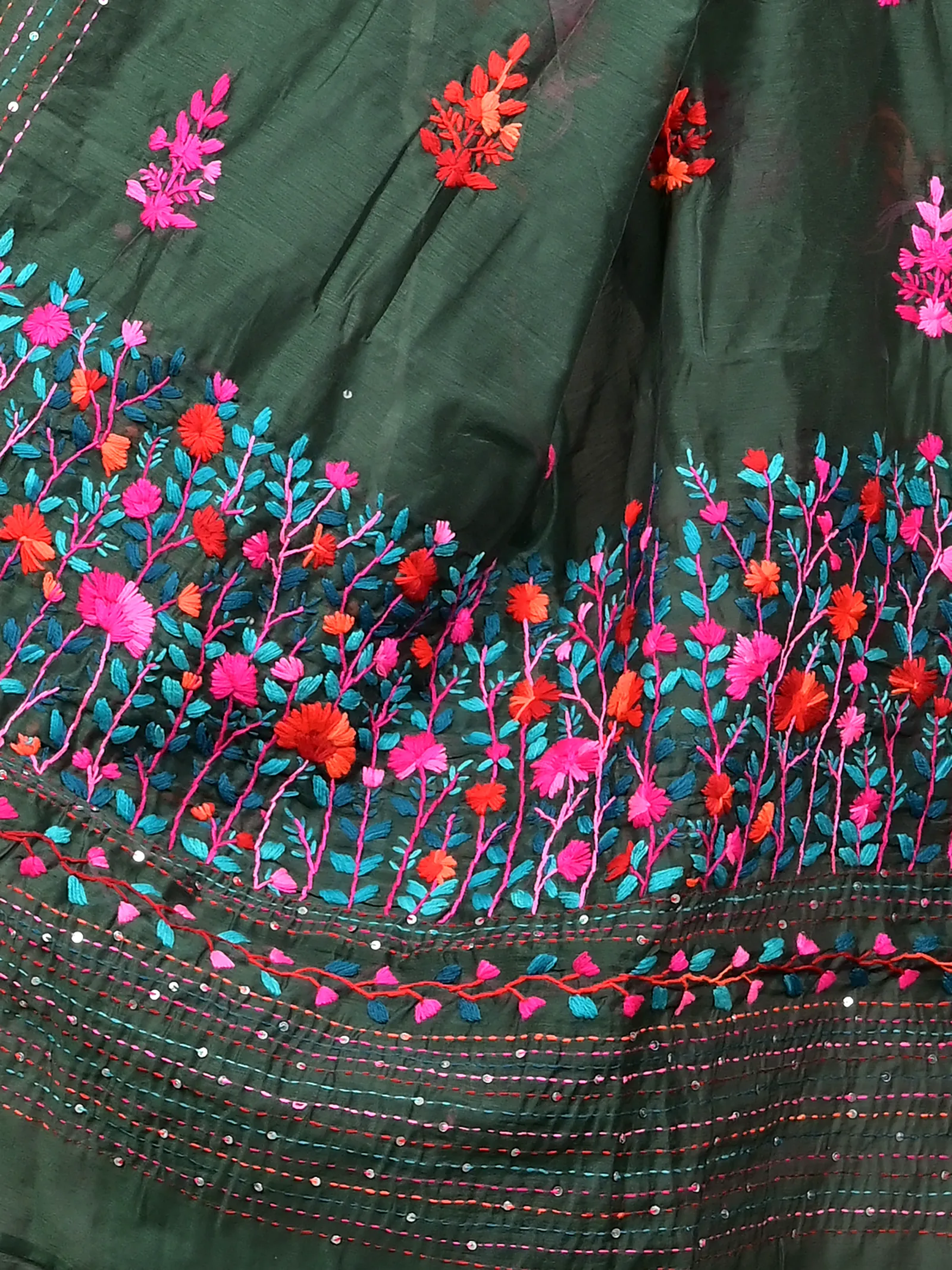 Bottle Green Cotton Soubun Kathan Saree  (637)