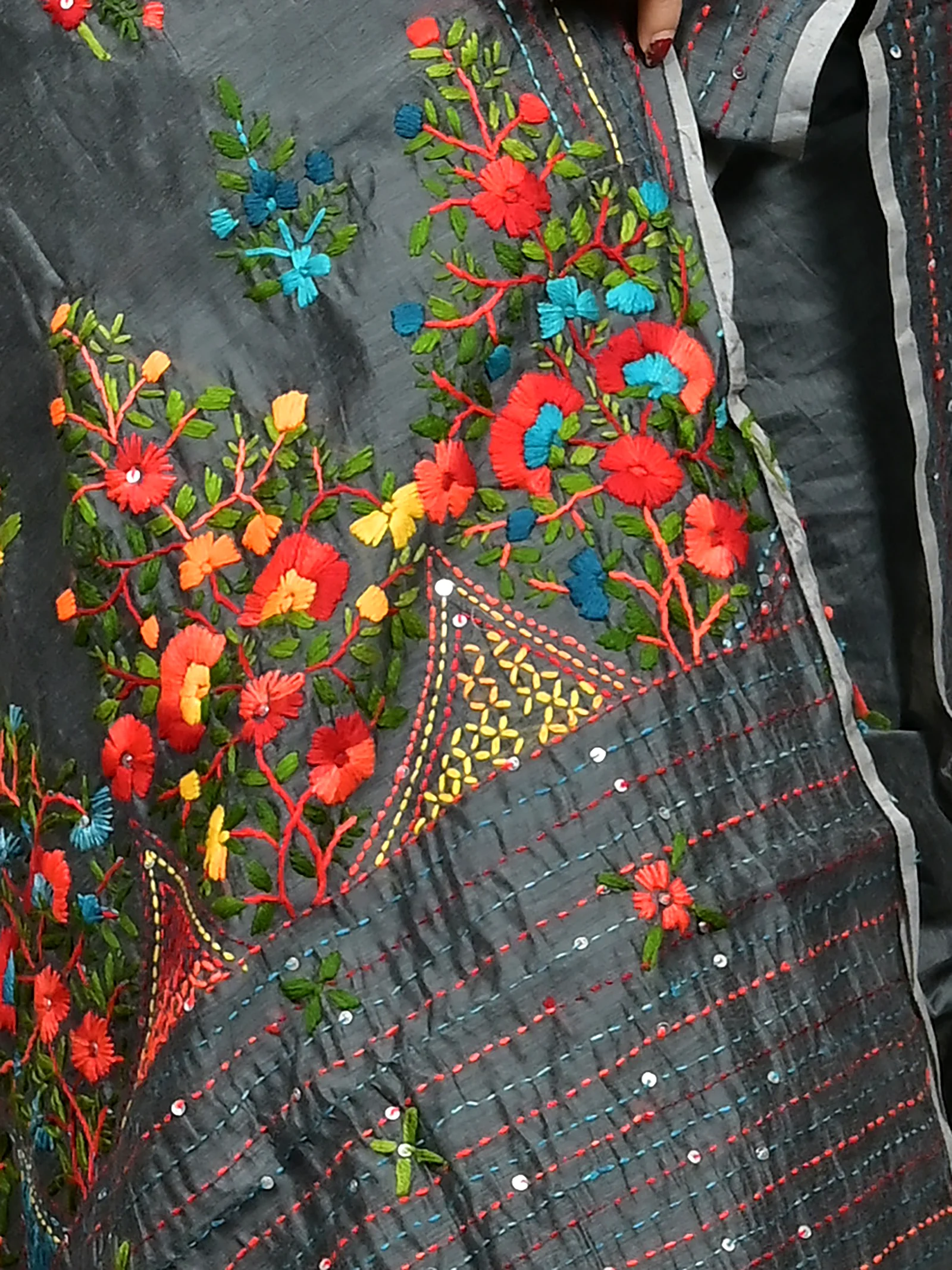 Dark Grey Cotton Soubun Kathan Saree  (638)