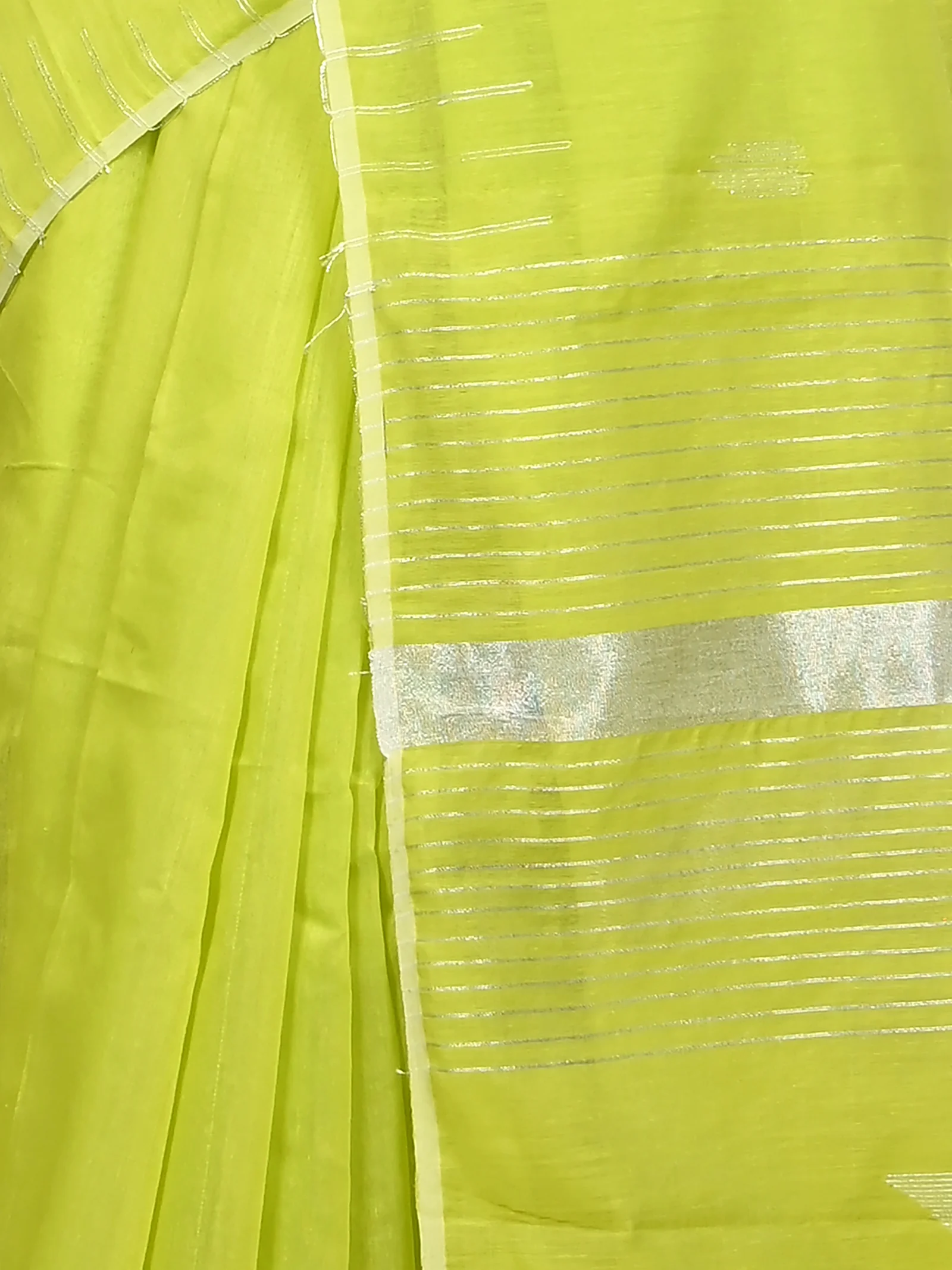 Lemon Green Cotton Soubit Handloom Saree  (639)