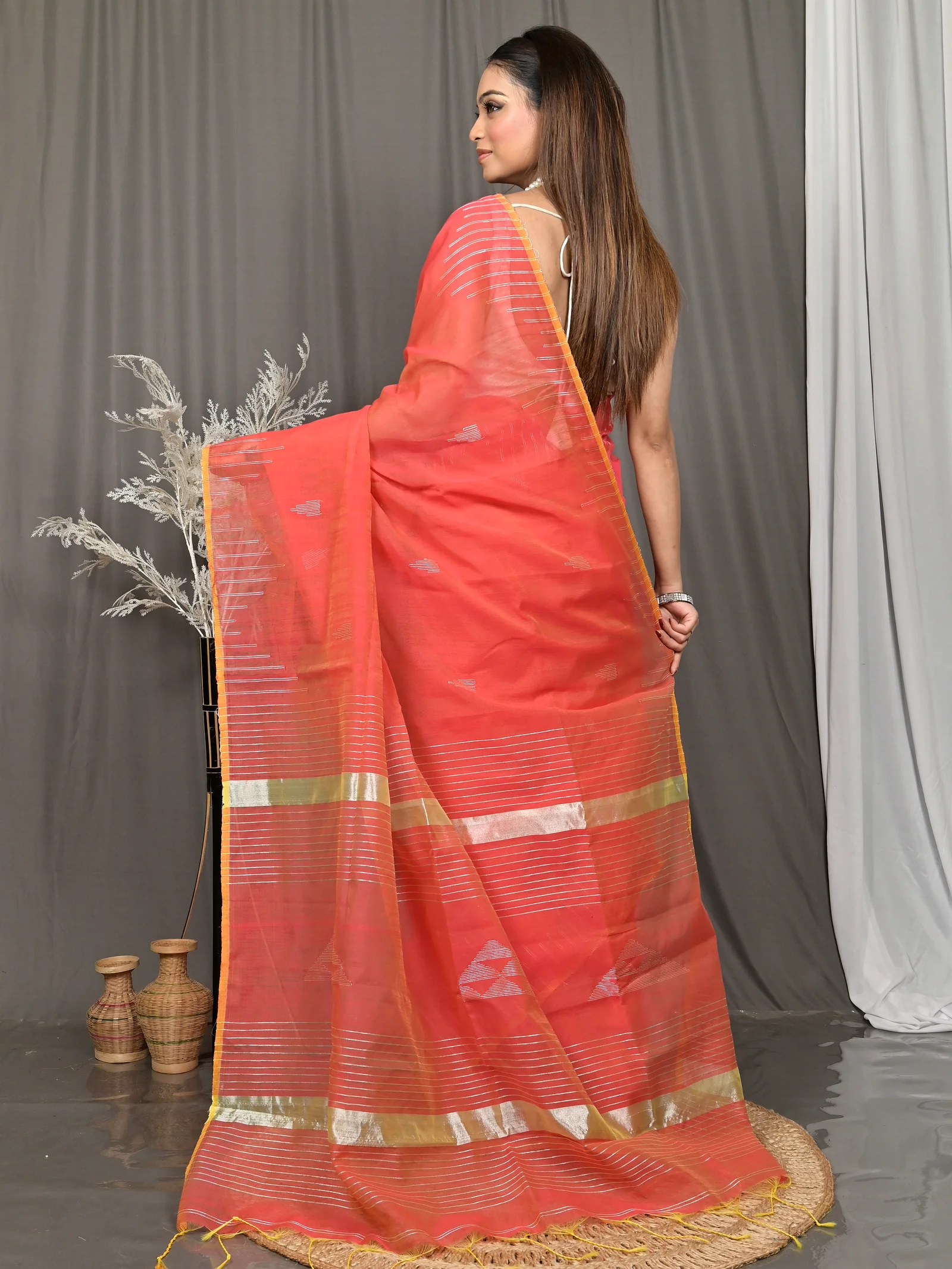 Peach Cotton Soubit Handloom Saree  (640)