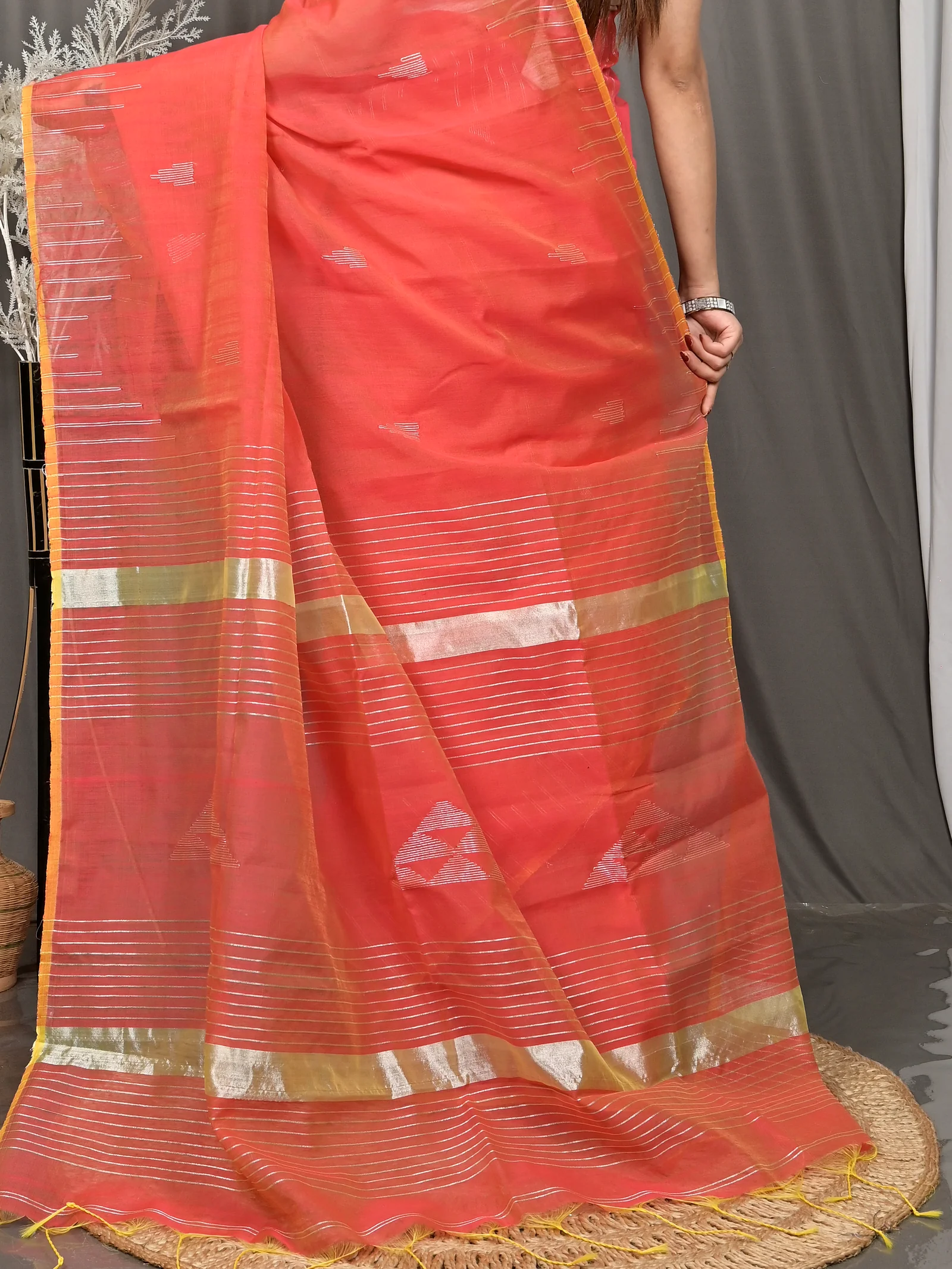 Peach Cotton Soubit Handloom Saree  (640)