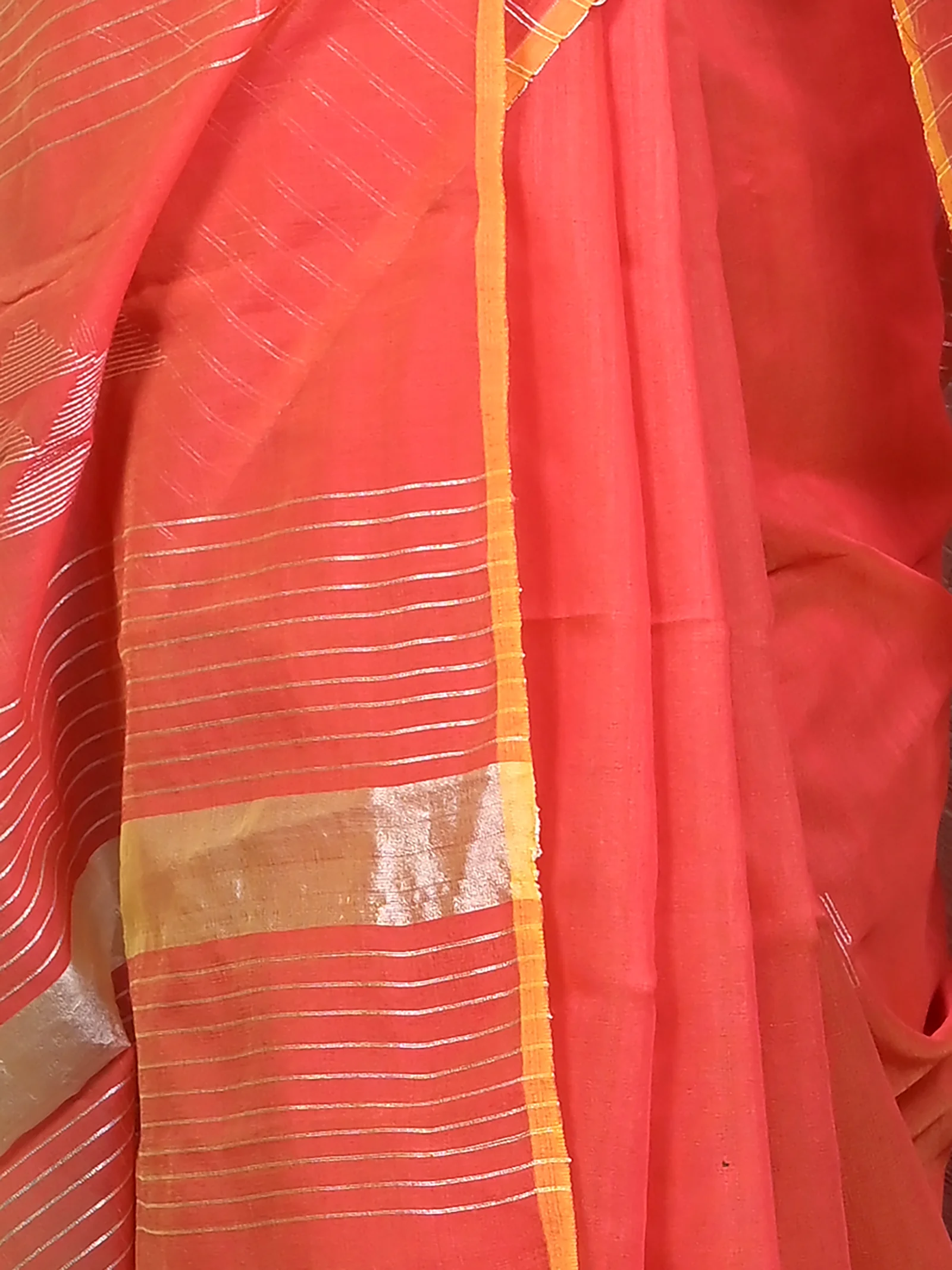 Peach Cotton Soubit Handloom Saree  (640)