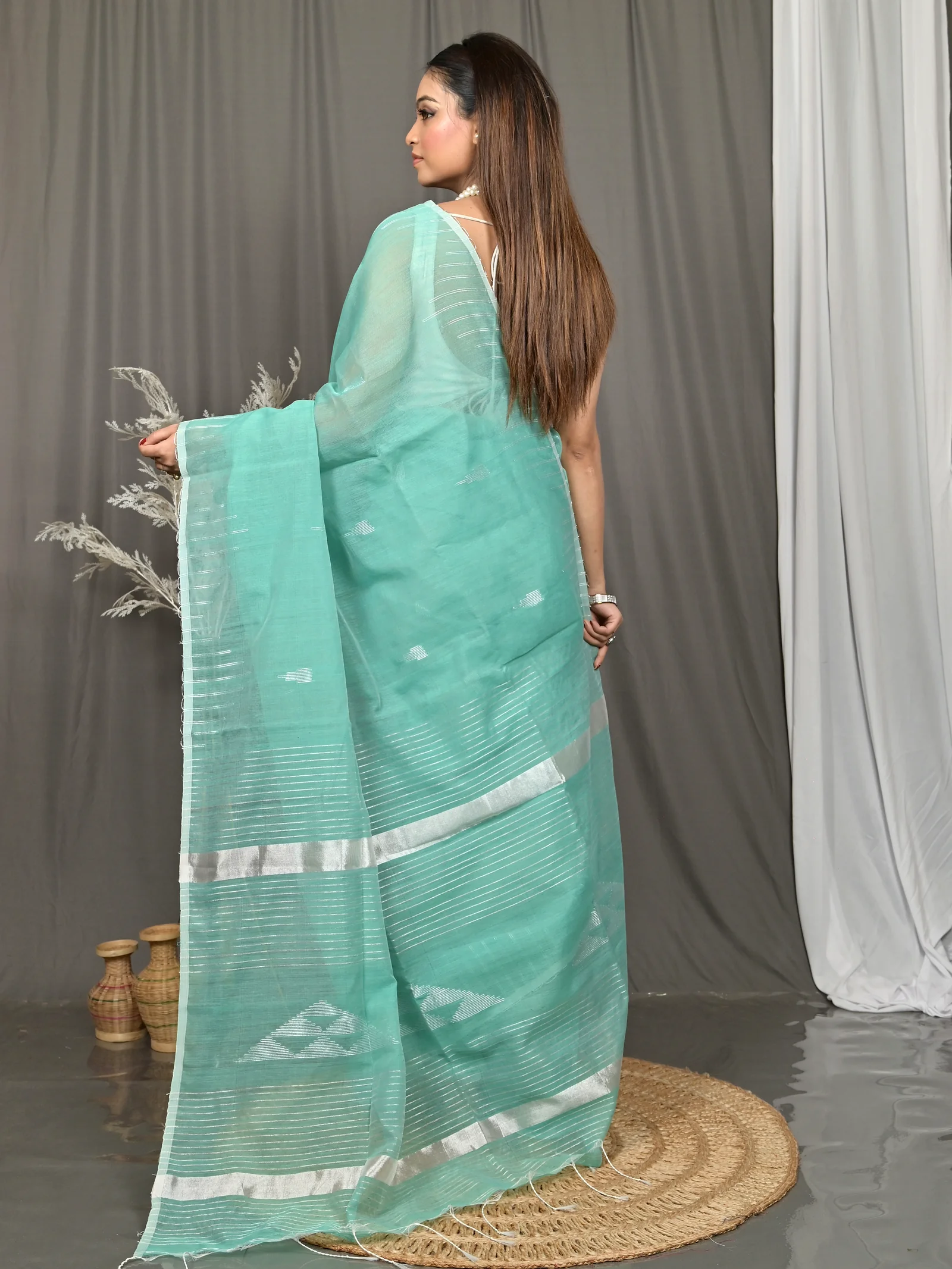 See Green Cotton Soubit Handloom Saree  (641)