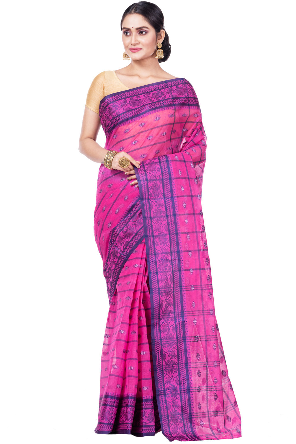 Pink Pure Cotton Diamond_Tant Tant Saree (643)